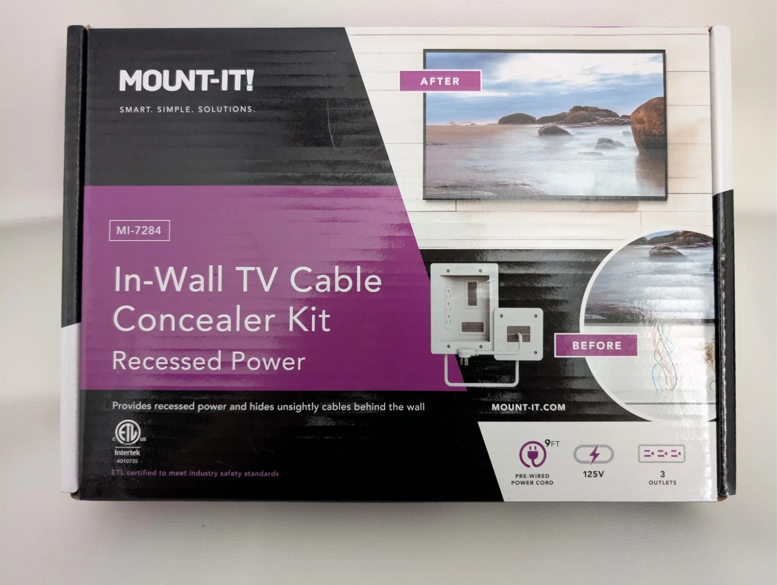 Mount-It MI-7284 In-Wall TV Cable Concealer with Recessed Power 2-Piece Kit