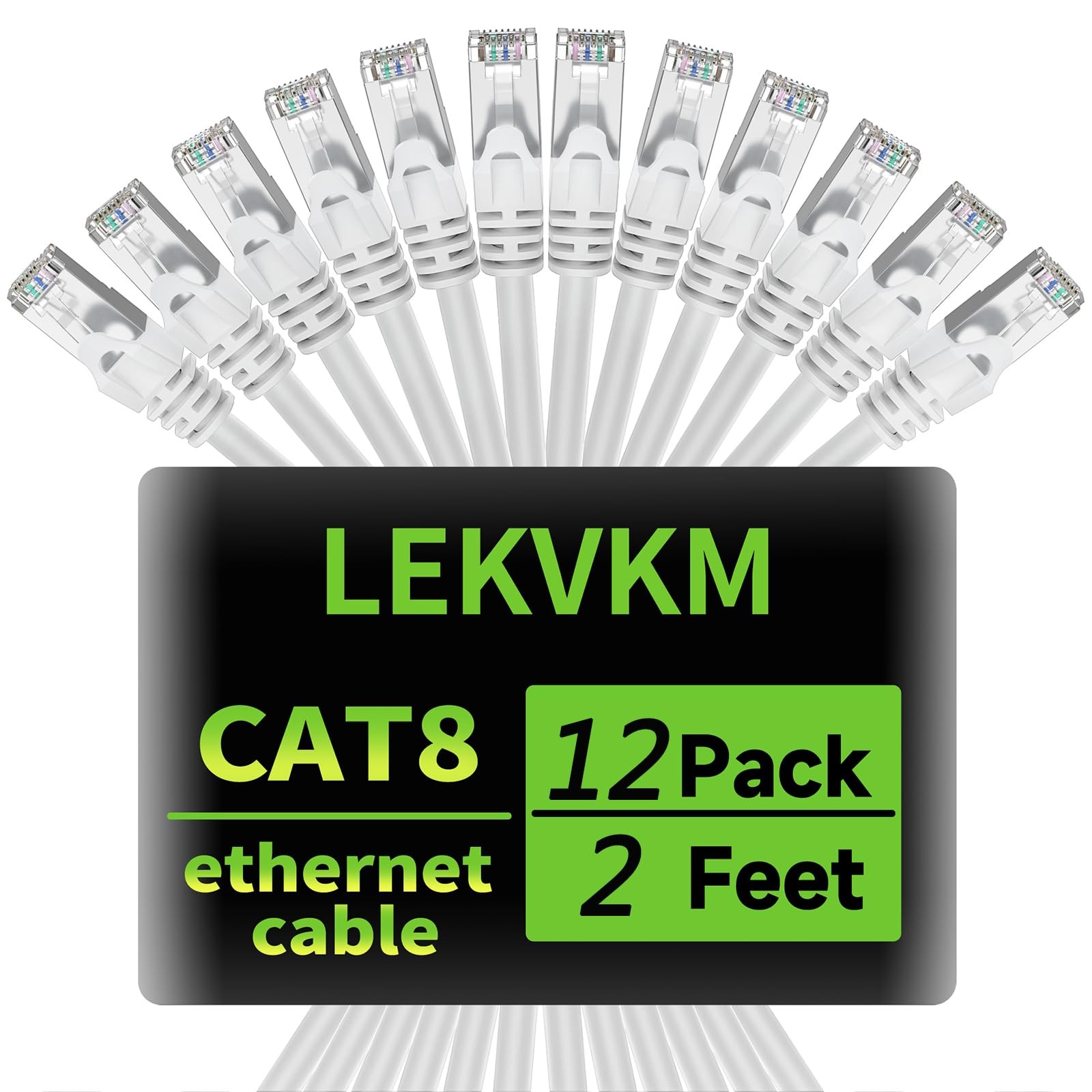 Lekvkm Cat8 Ethernet Patch Cable White 2FT 12-Pack