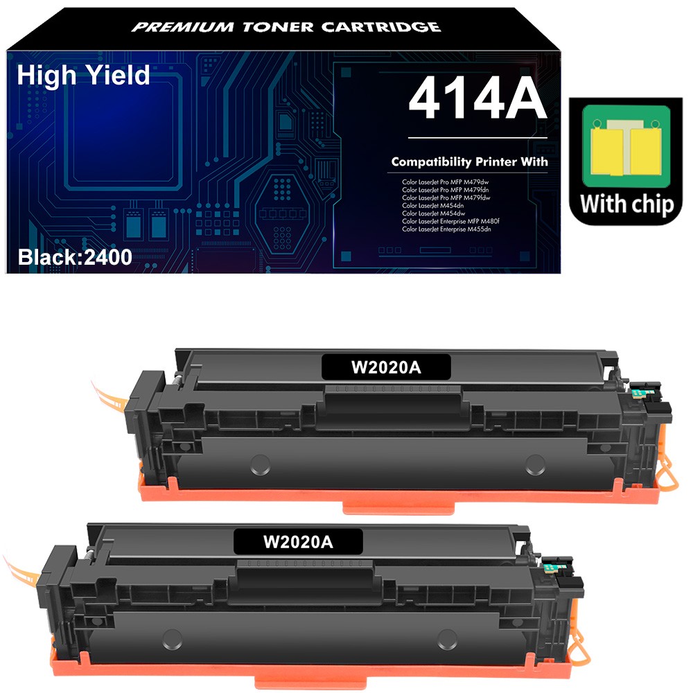 2PK 414A W2020A BLACK Toner With Chip for HP Laserjet Pro M454dw MFP M479fdw