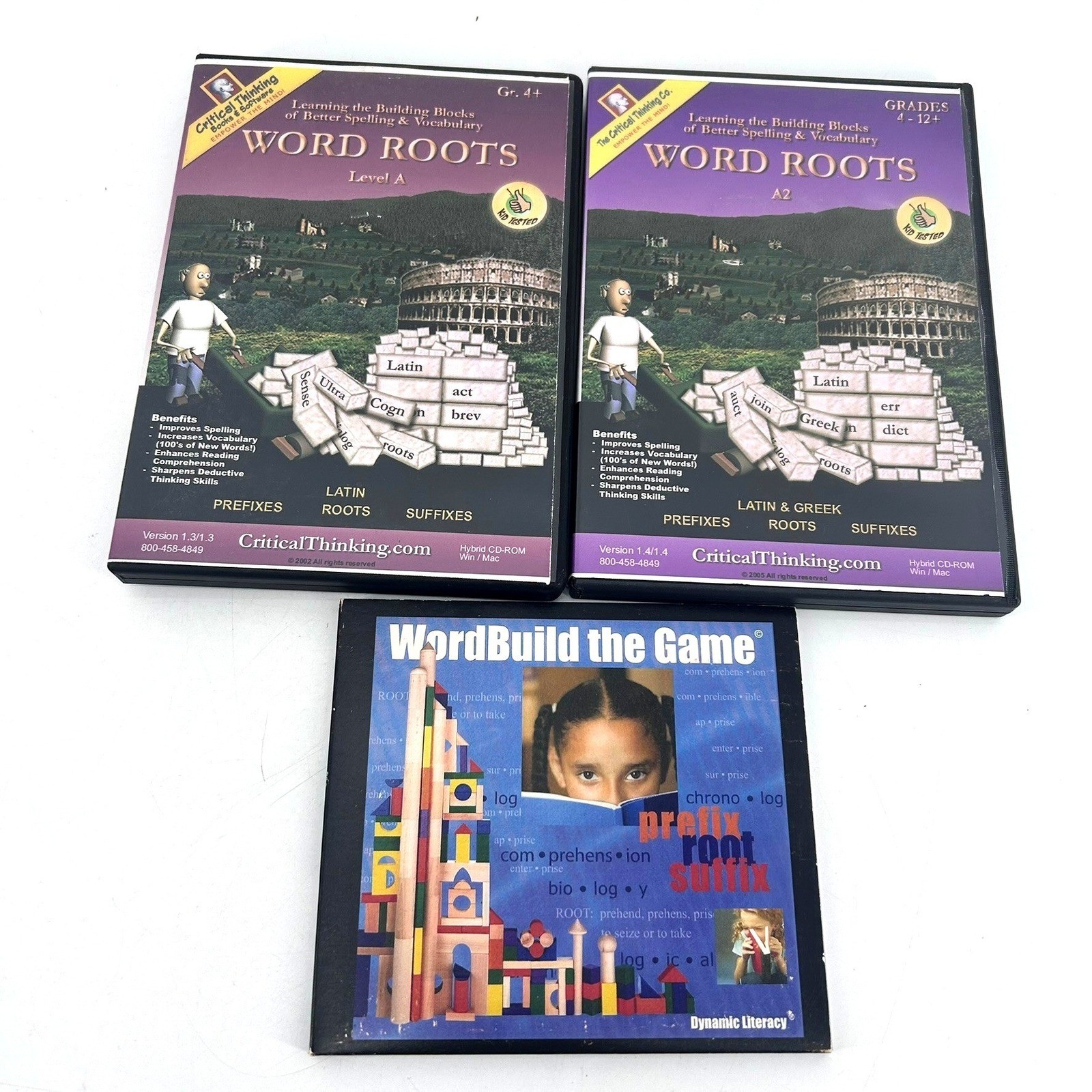 Critical Thinking Word Roots Level A & A2 & WordBuild The Game CD-ROM Lot PC Mac