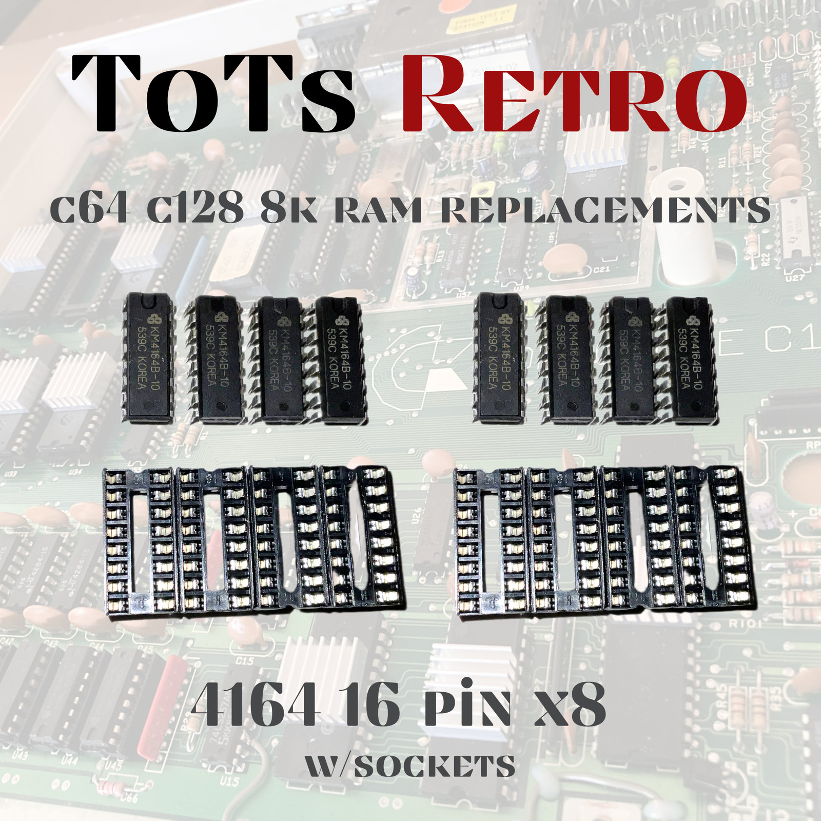 Commodore 64/64c/128/128D Ram Replacement 4164 16Pin DIP w/Sockets TESTED