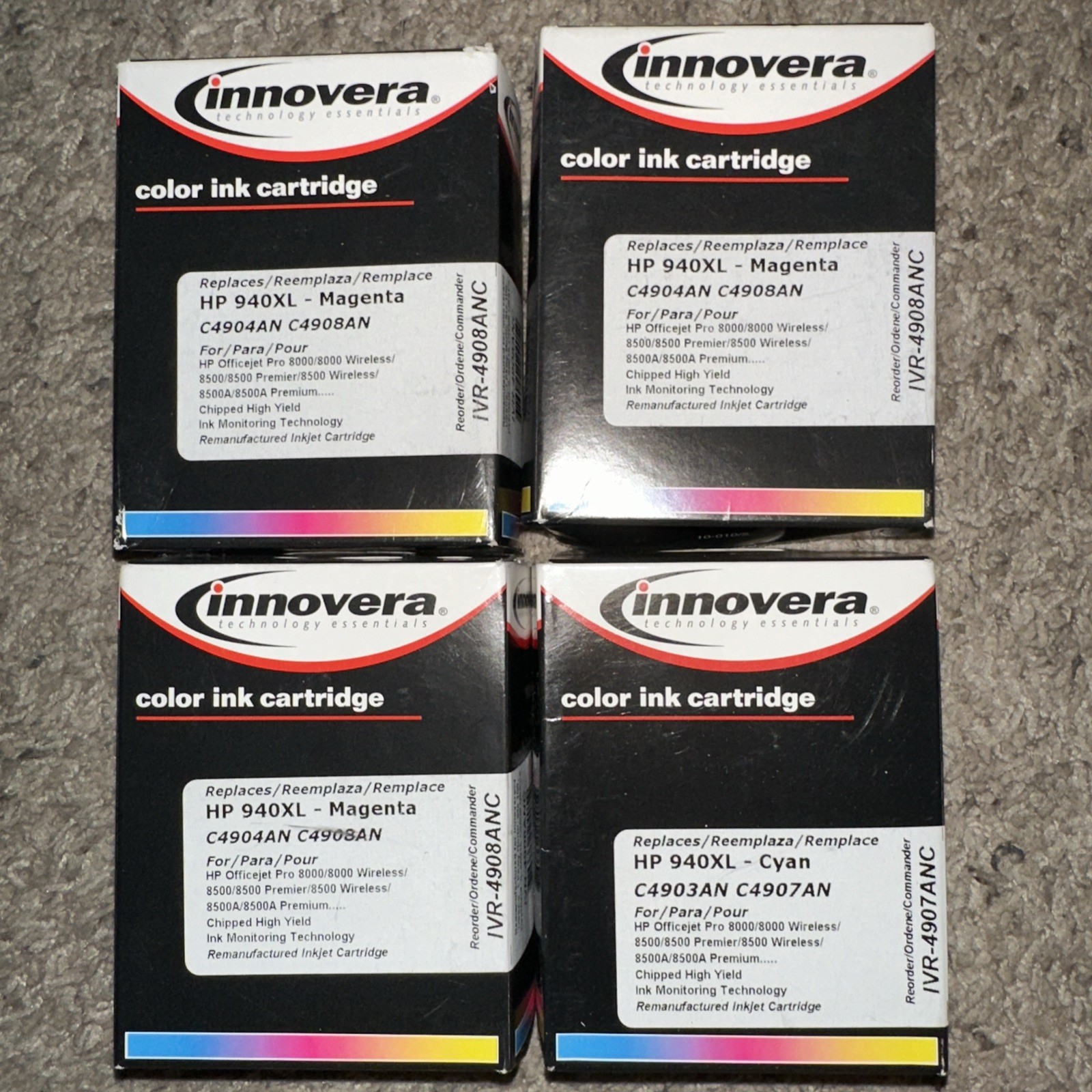 HP 940XL Replacement Ink 3 Magenta And One Cyan, Not OEM