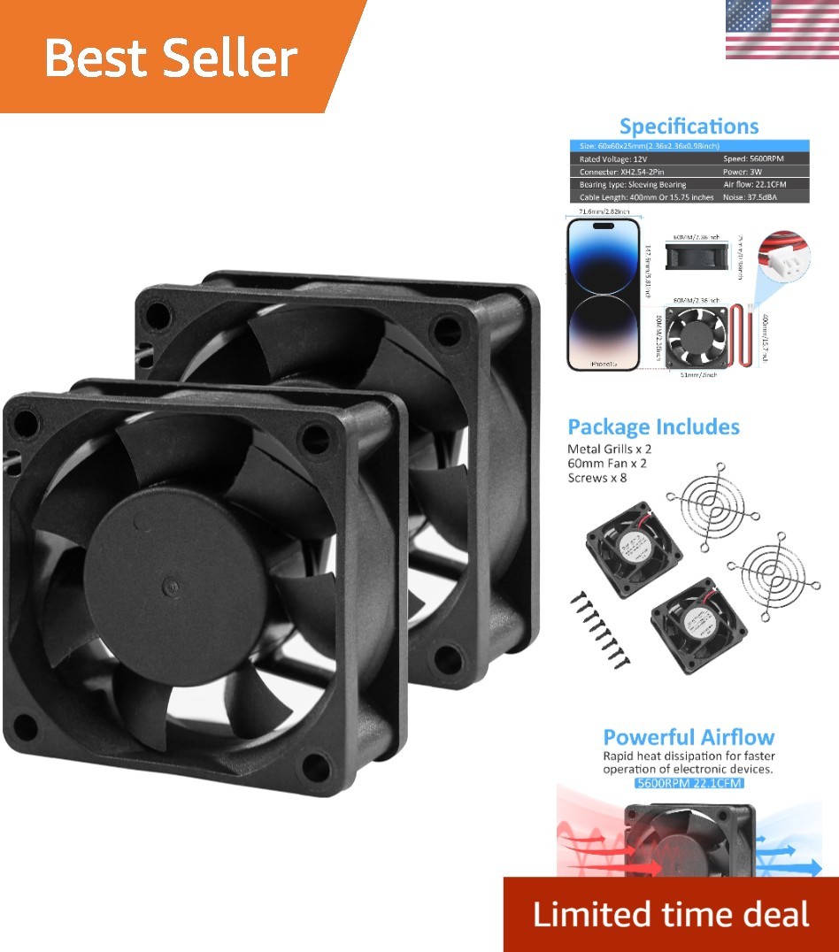 Durable 60x25mm 12V Cooling Fan - 2-Pin, High Performance for Amps