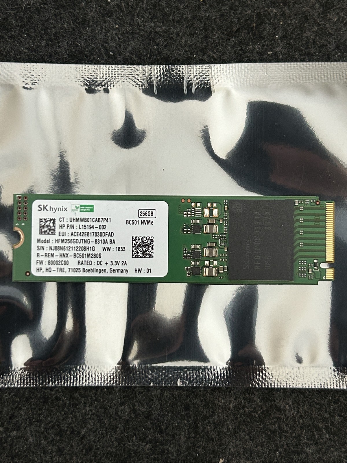 SK Hynix BC501 256GB NVMe M.2 2280 Internal SSD HFM256GDJTNG-8310A