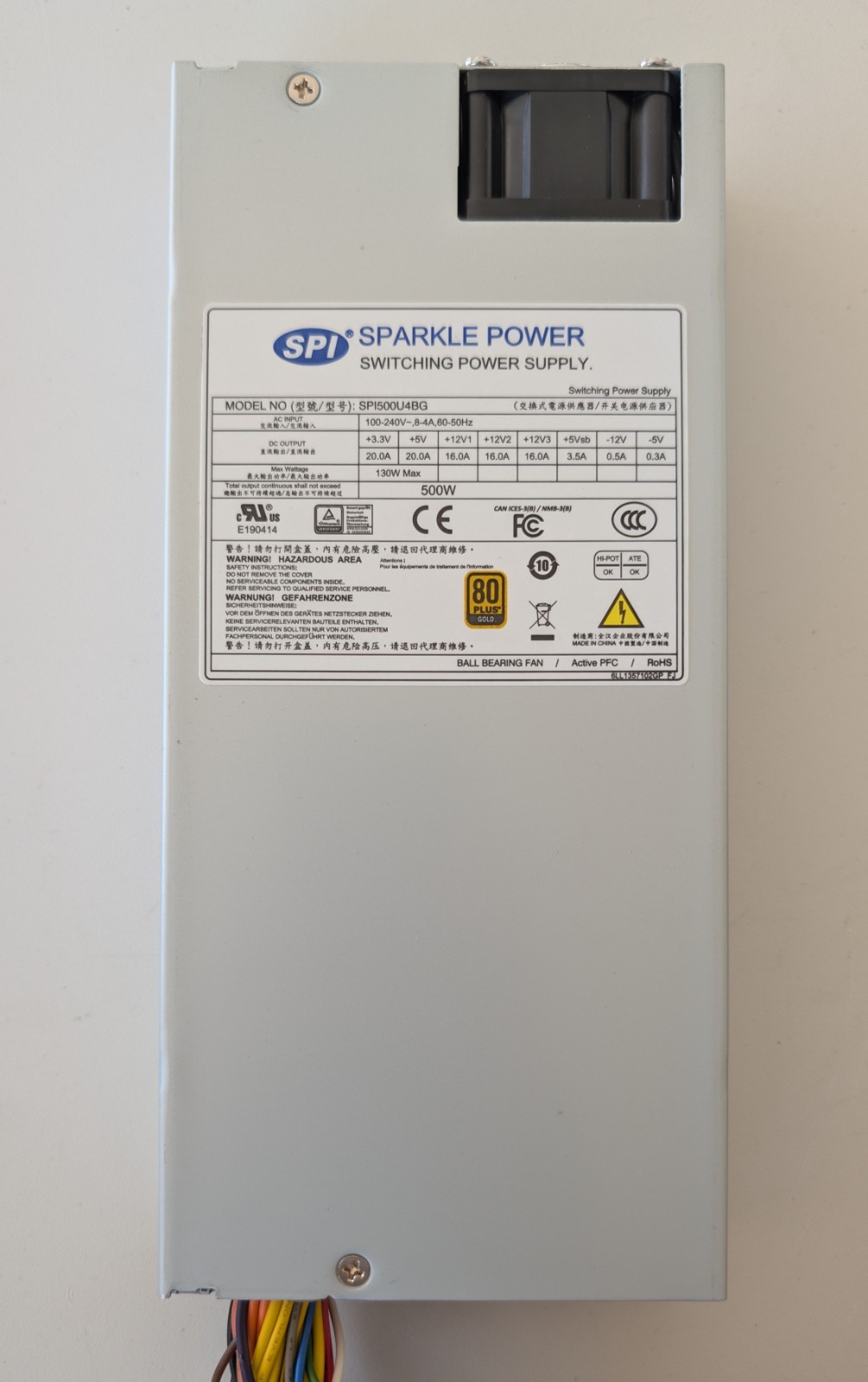 Sparkle Power SPI500U4BG 500W 1U Server Power Supply - 80 PLUS GOLD - Tested