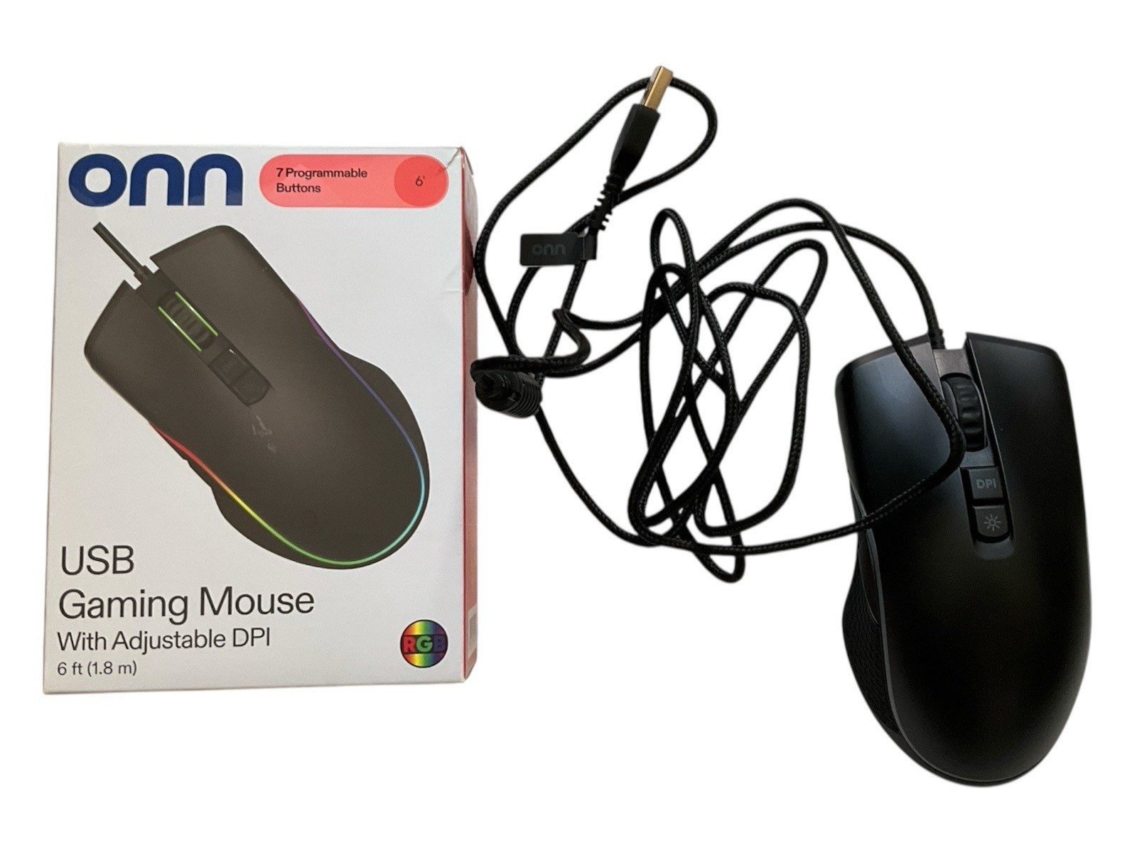 Onn. Gaming Mouse Wired - USB 6 ft Cable LED Lighting Effects