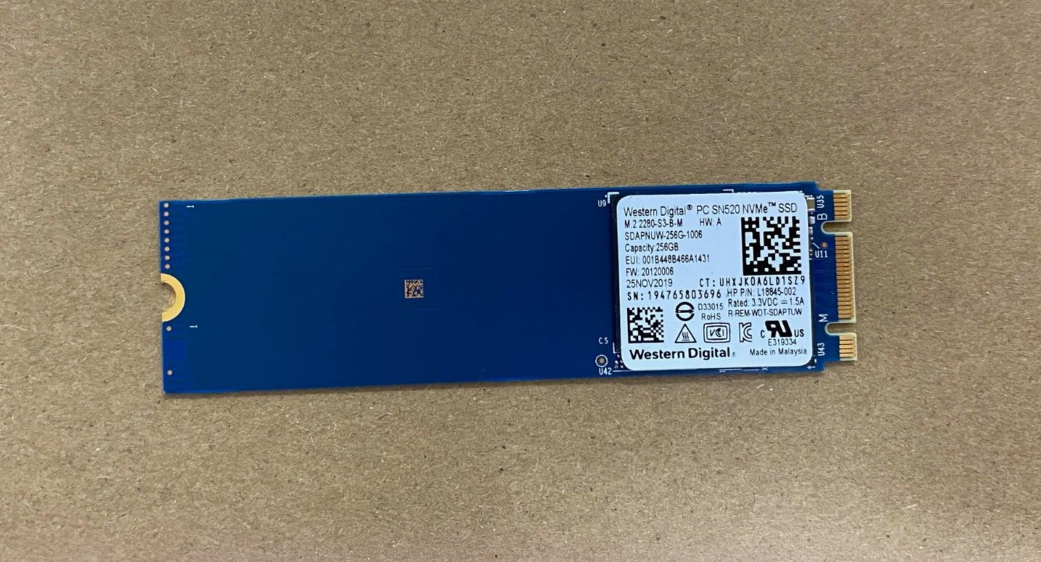 Western Digital 256GB NVMe 2280 80mm SSD SDAPNUW-256G-1006 L18845-002 SN520