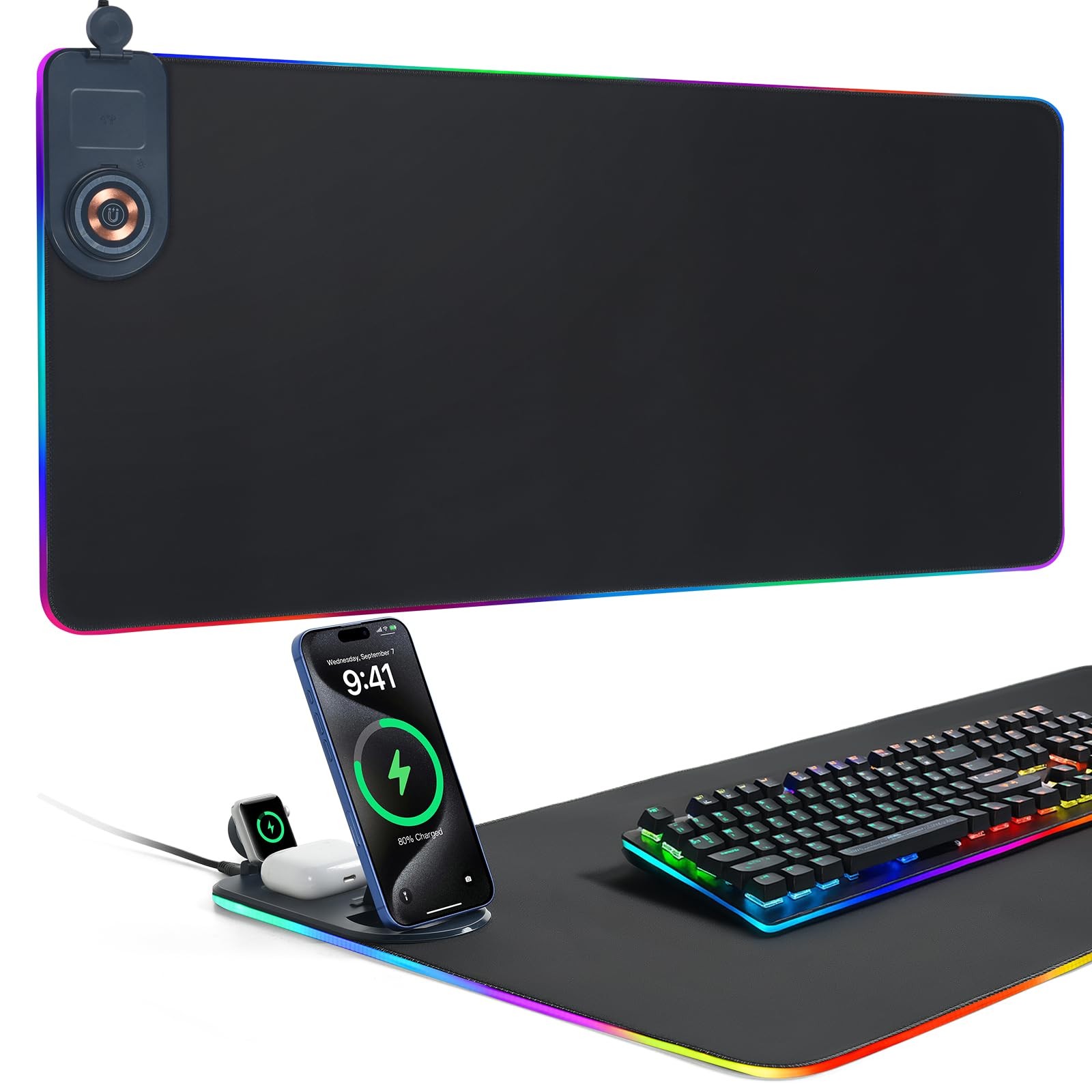 4-in-1 RGB Gaming Pad with Wireless Charging & Holder