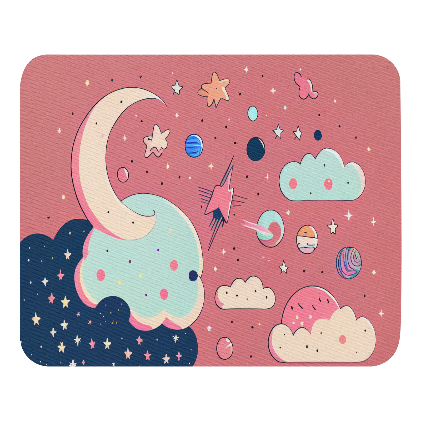 Kawaii Pastel Clouds, Stars, and Moon Regular Mouse Pad