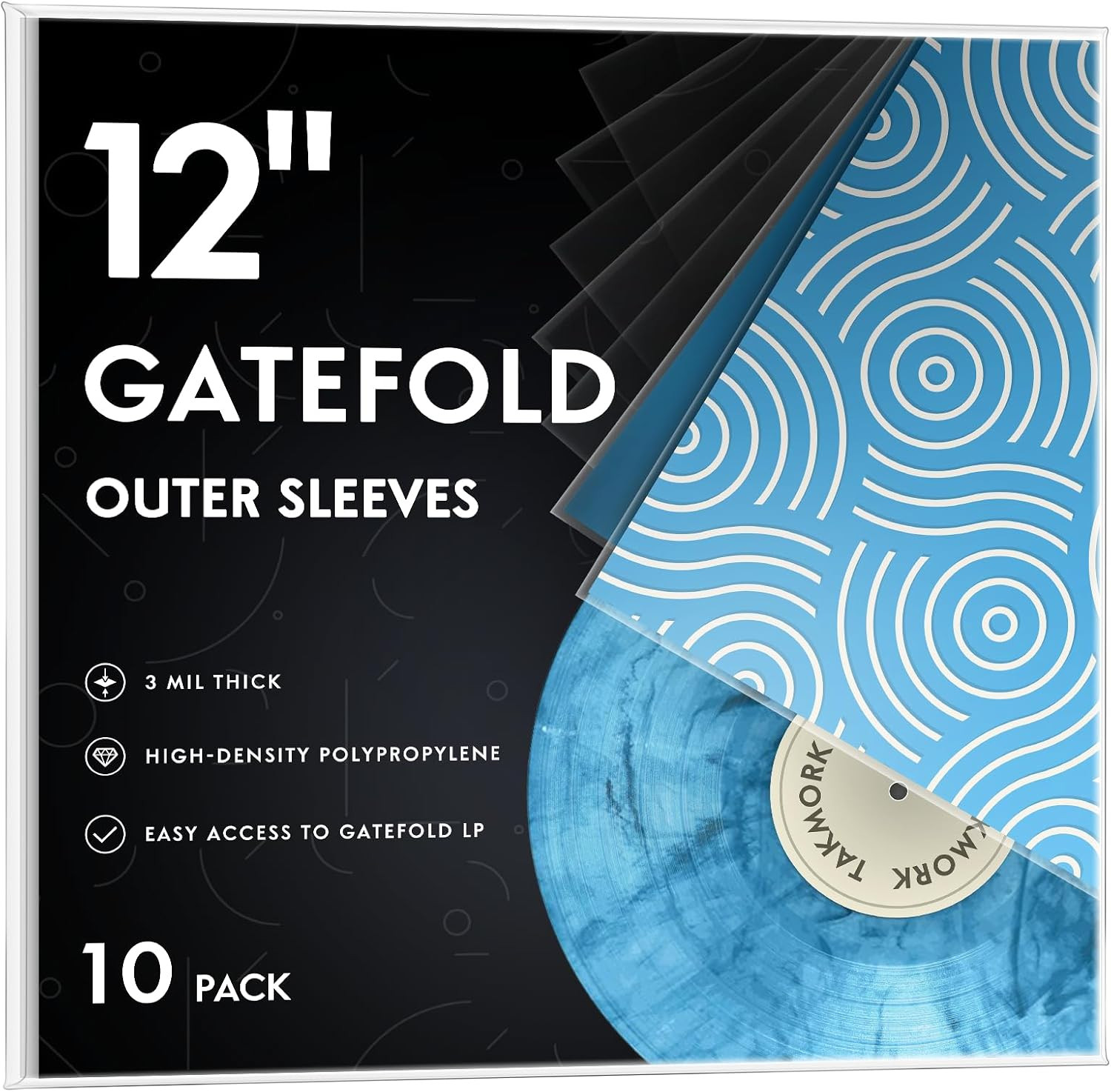 Gatefold Vinyl Outer Sleeves, 12" 3 Mil Crystal Clear, 10 Pack