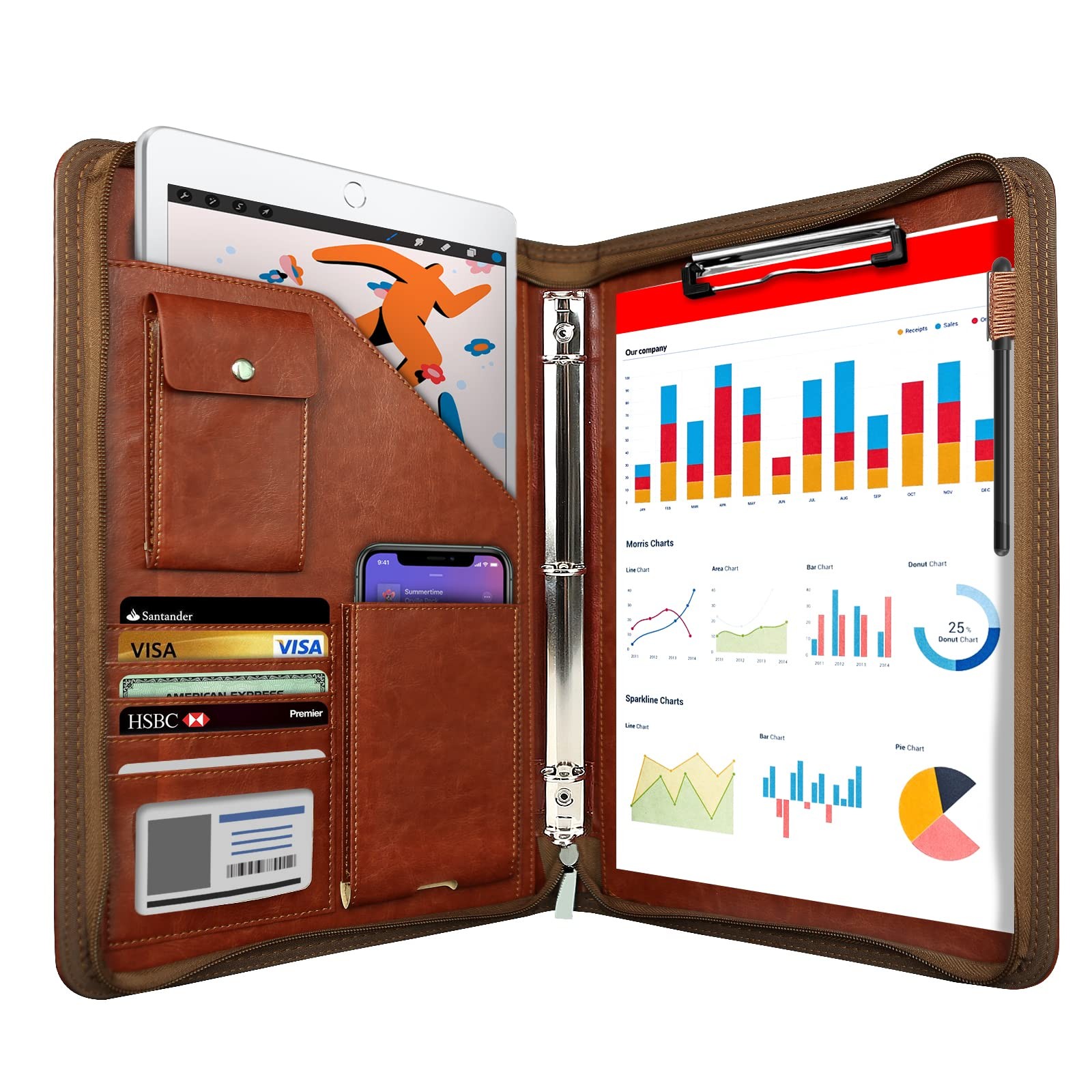Zippered Portfolio Organizer 3 Ring Binder Brown BNA403 WRIYES
