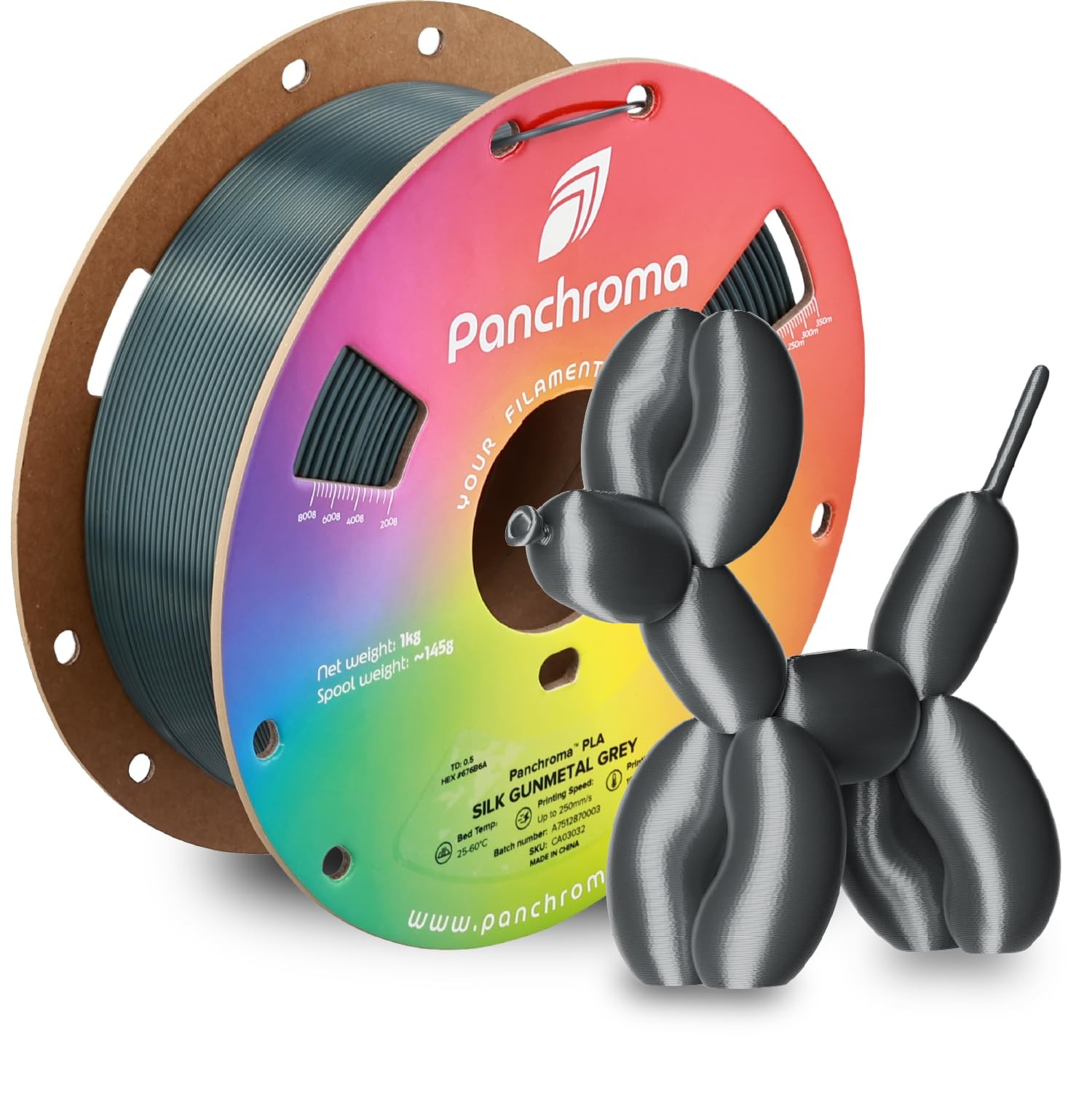 Panchroma Silk PLA Filament 1.75mm, 1kg, Gunmetal Grey | Neatly Wound, High-G...