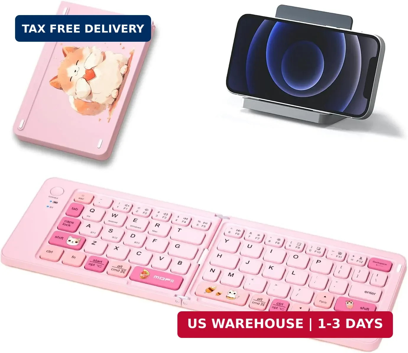 Foldable Compact Keyboard, Portable Bluetooth Keyboard with, Pocket-Sized Wirele