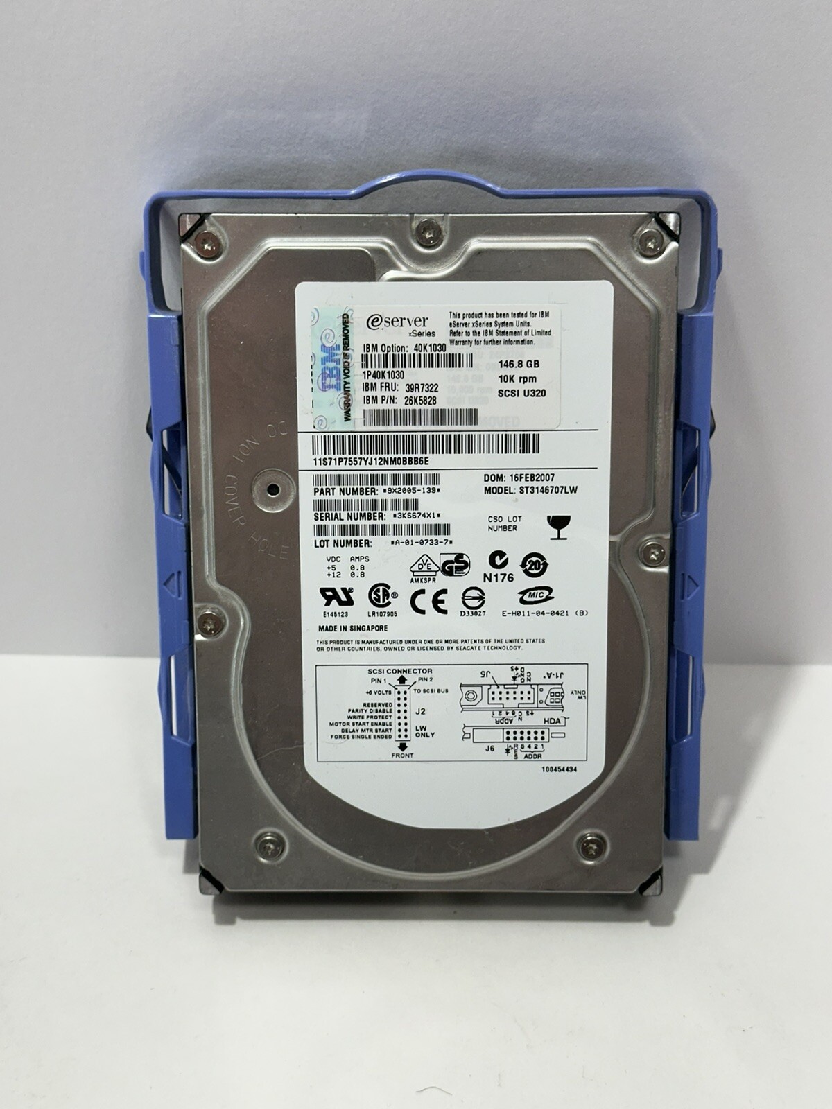 Hard Drive IBM ST3146707LW 146.8GB 10000U/Min SCSI 3.5'' 39R7322 See Photos