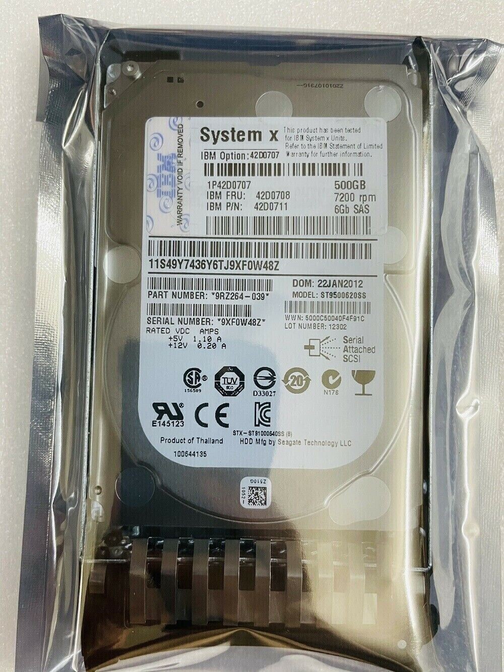 NEW IBM 42D0707 42D0708 500GB 7200RPM 6GBPS NL SAS 2.5" SLIM HARD DRIVE