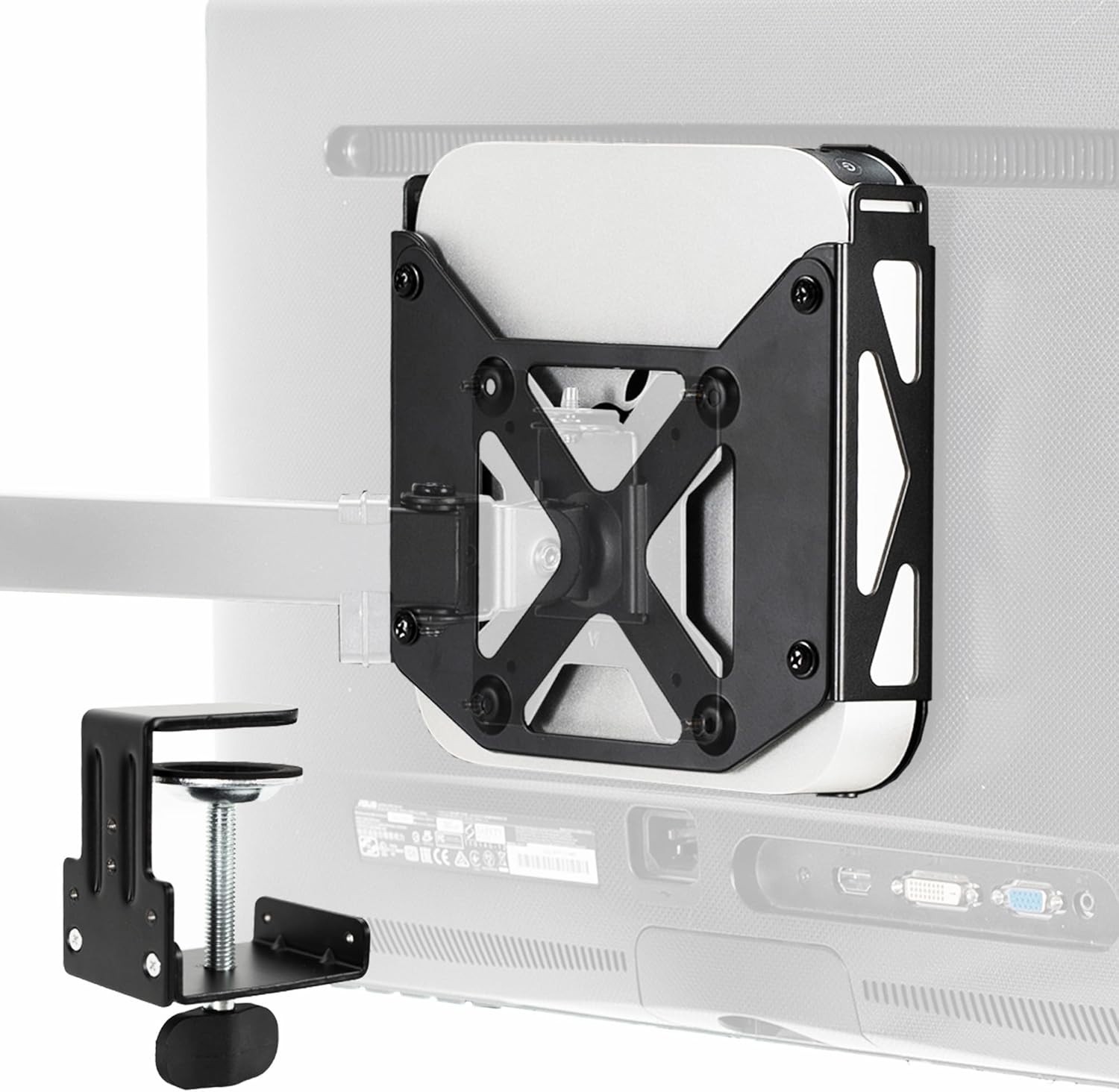 Behind Monitor VESA Mount Mac Mini 2010-2024 Desk Clamp CPU Holder Black
