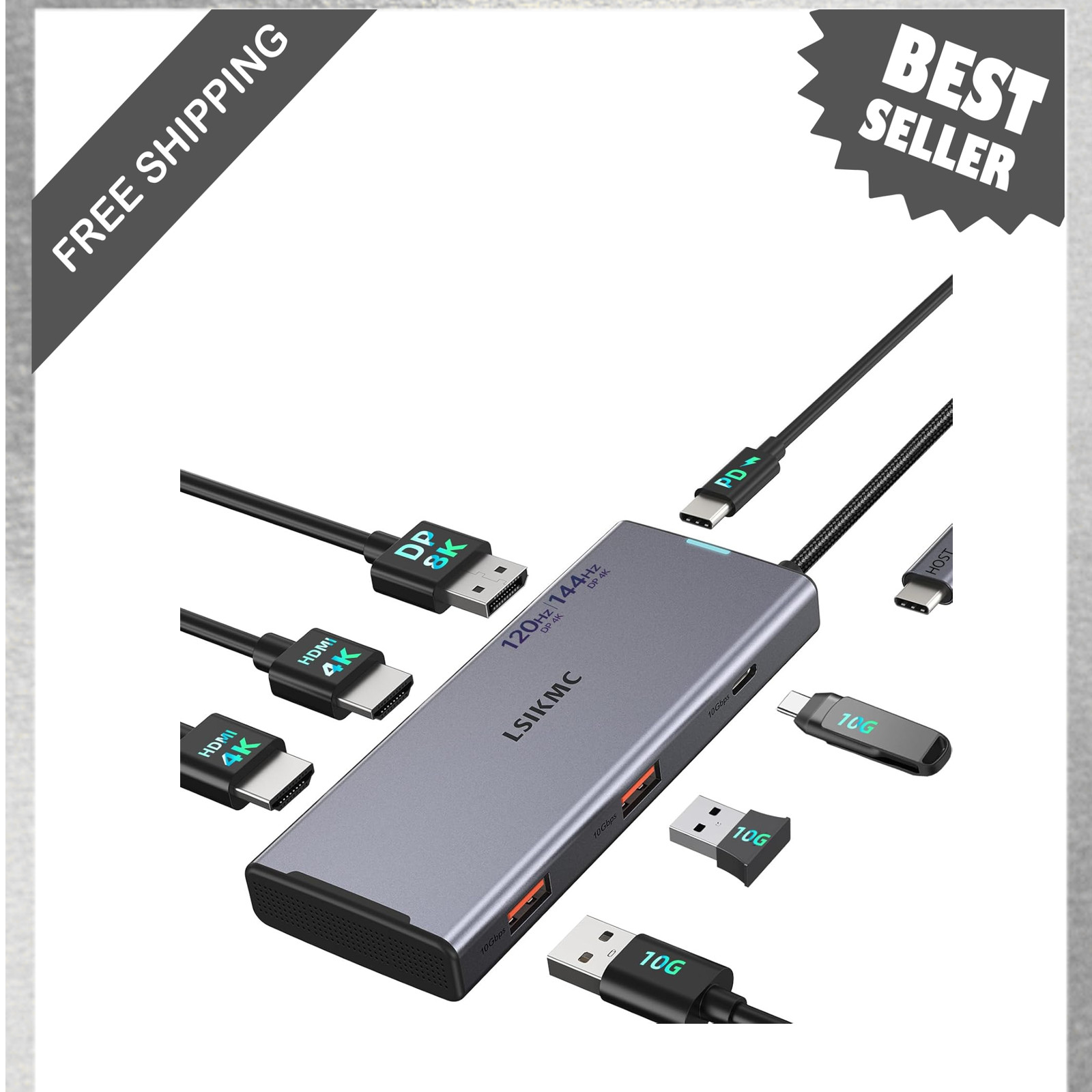 USB C Docking Station Dual Monitor 7 in 1 Laptop Hub Triple Display for Dell HP