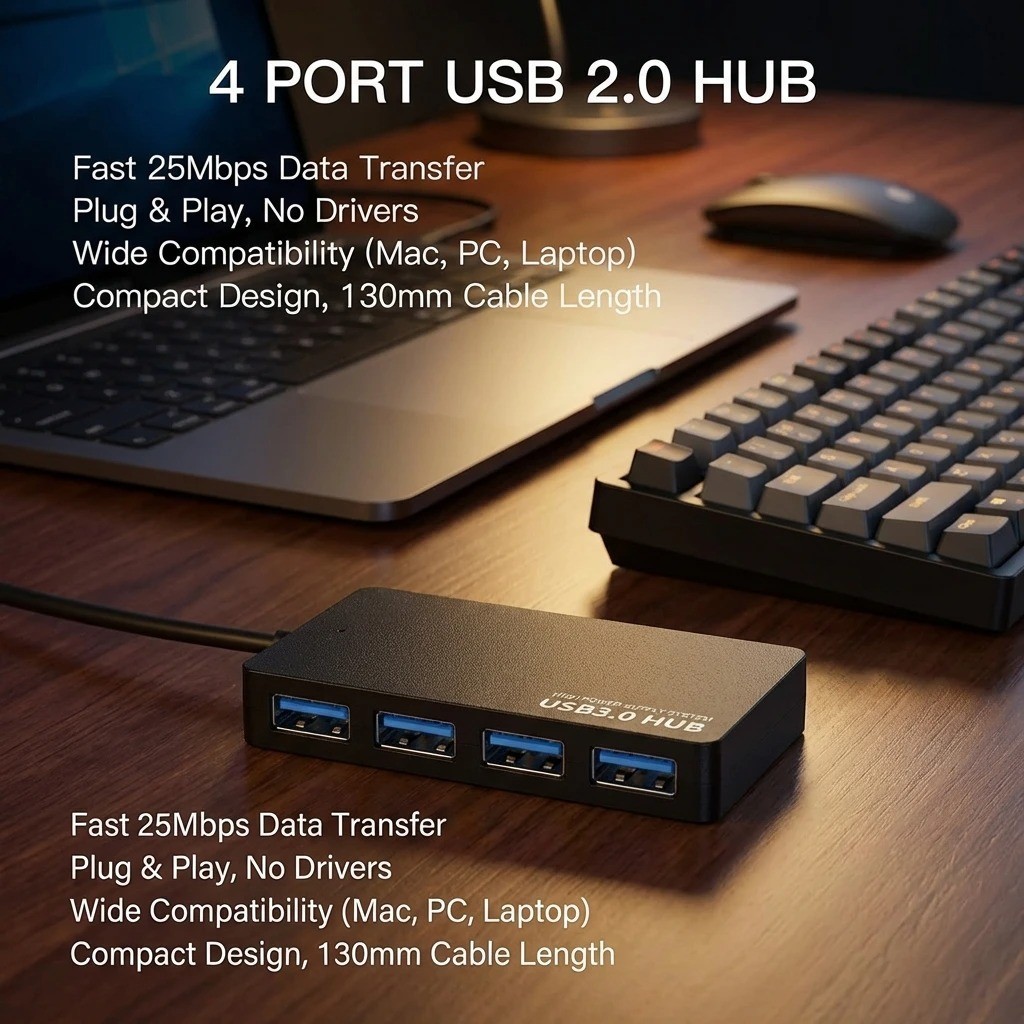 USB 3.0 Hub 4 Port High Speed 5Gbps Multi Splitter Adapter for PC Laptop Windows