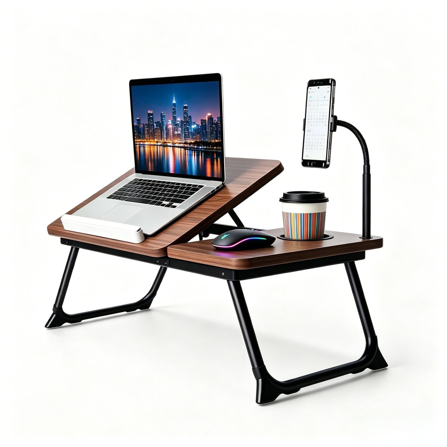 Foldable Lap Desk for Bed and Sofa, Portable Laptop Desk with Gooseneck Phone...