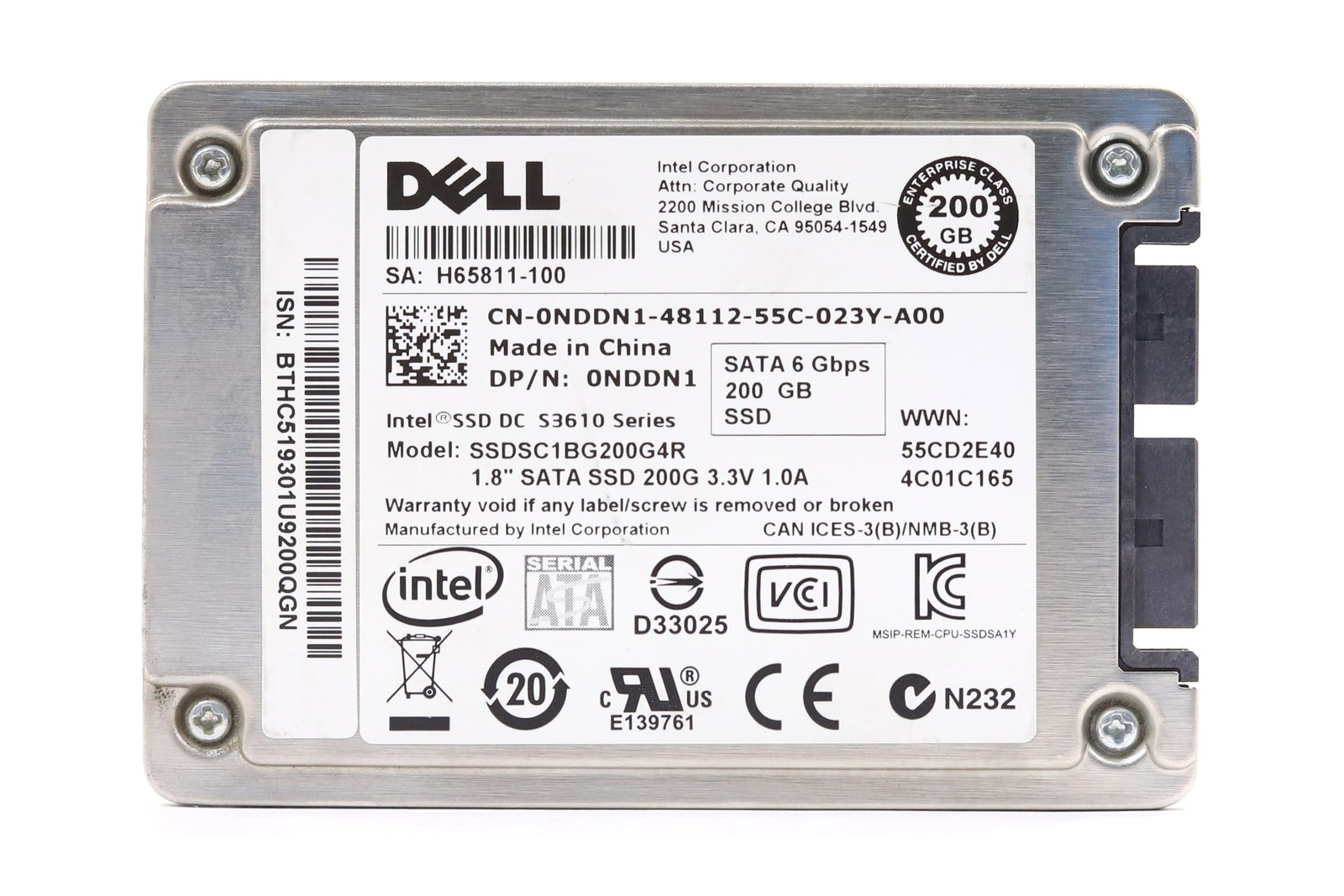 Dell SSDSC1BG200G4R DC S3610 200GB 1.8" 6Gb/s MU MLC SATA SSD Dell P/N: 0NDDN1