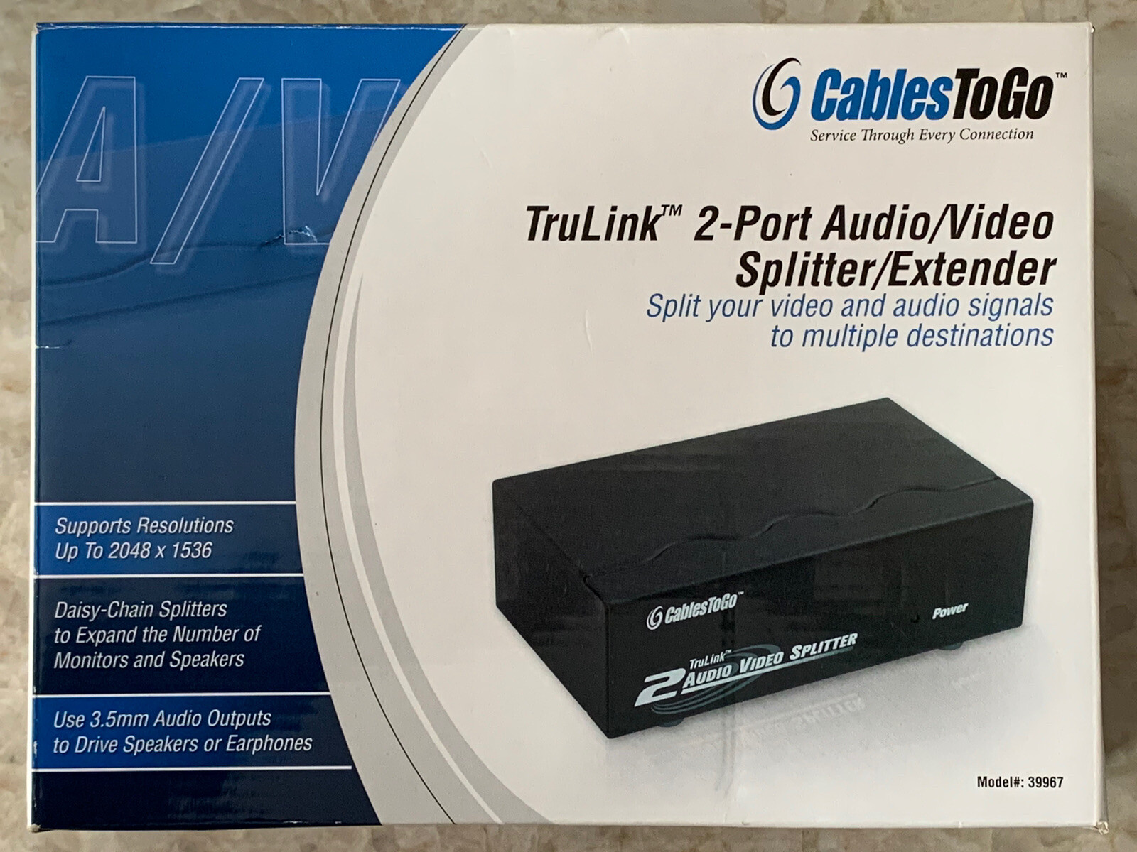 CablesToGo C2G TruLink 2-Port Monitor Audio/Video Splitter/Extender 39967 NEW