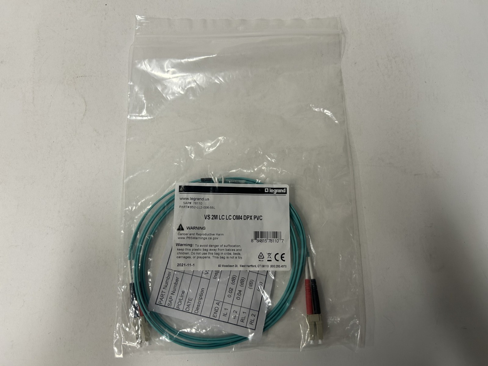 PACK of 5 Legrand 852-LL2-006-55L Riser Fiber Optic Patch Cord, 52 Fibers, 50 um