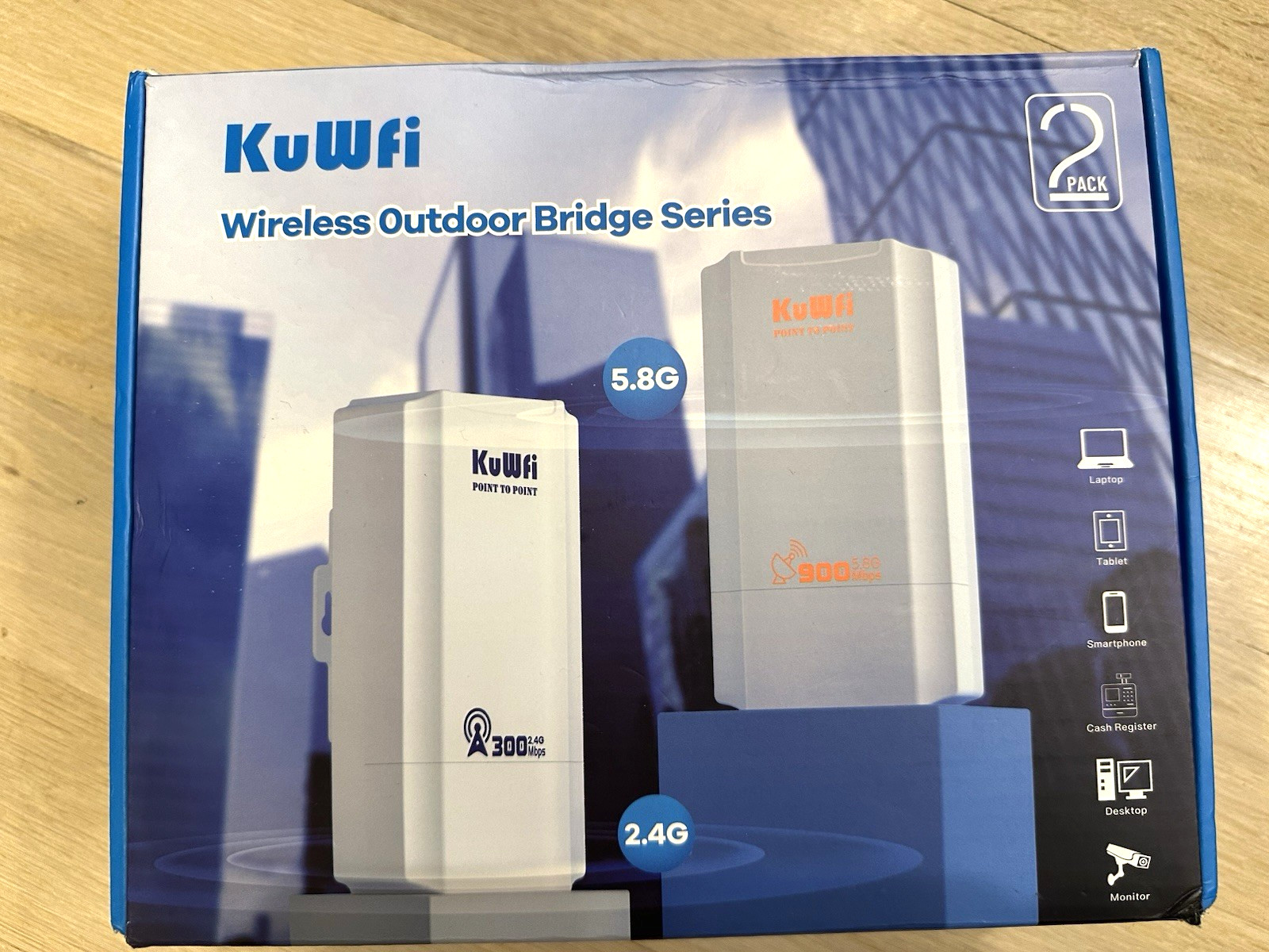 KuWFi 2-Pack 300Mbps Outdoor Wireless Bridge,  CPE-130H