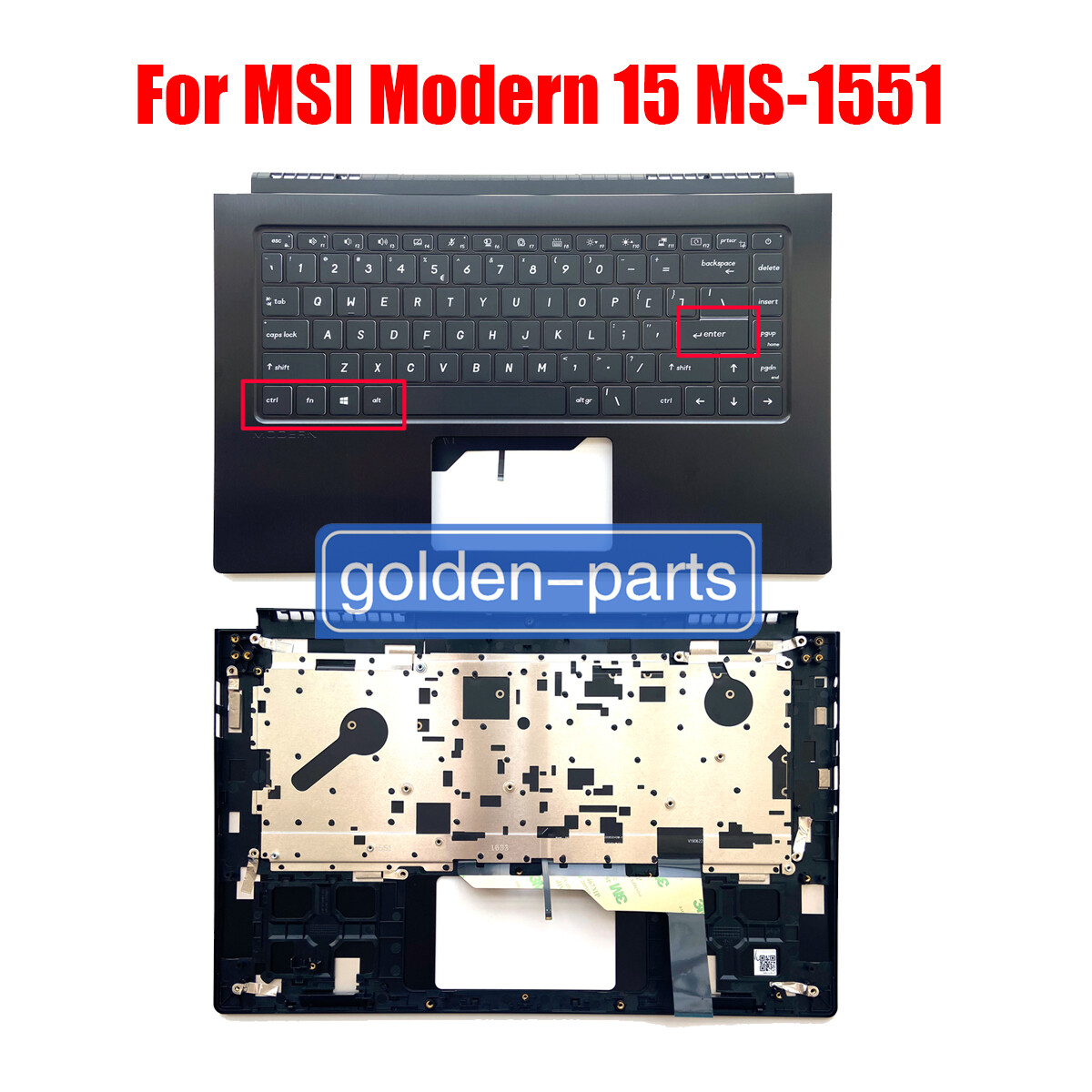 Palmrest Backlit Keyboard For MSI Modern 15 MS-1551 15.6in Upper Case Black