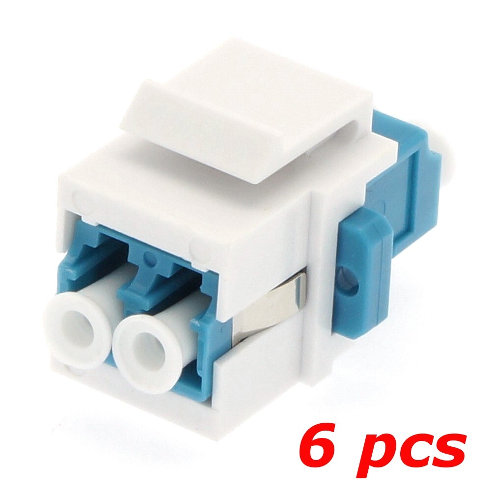 6 PACK - LC/UPC Single-Mode Duplex Fiber Optic Coupler Keystone Jack White Blue