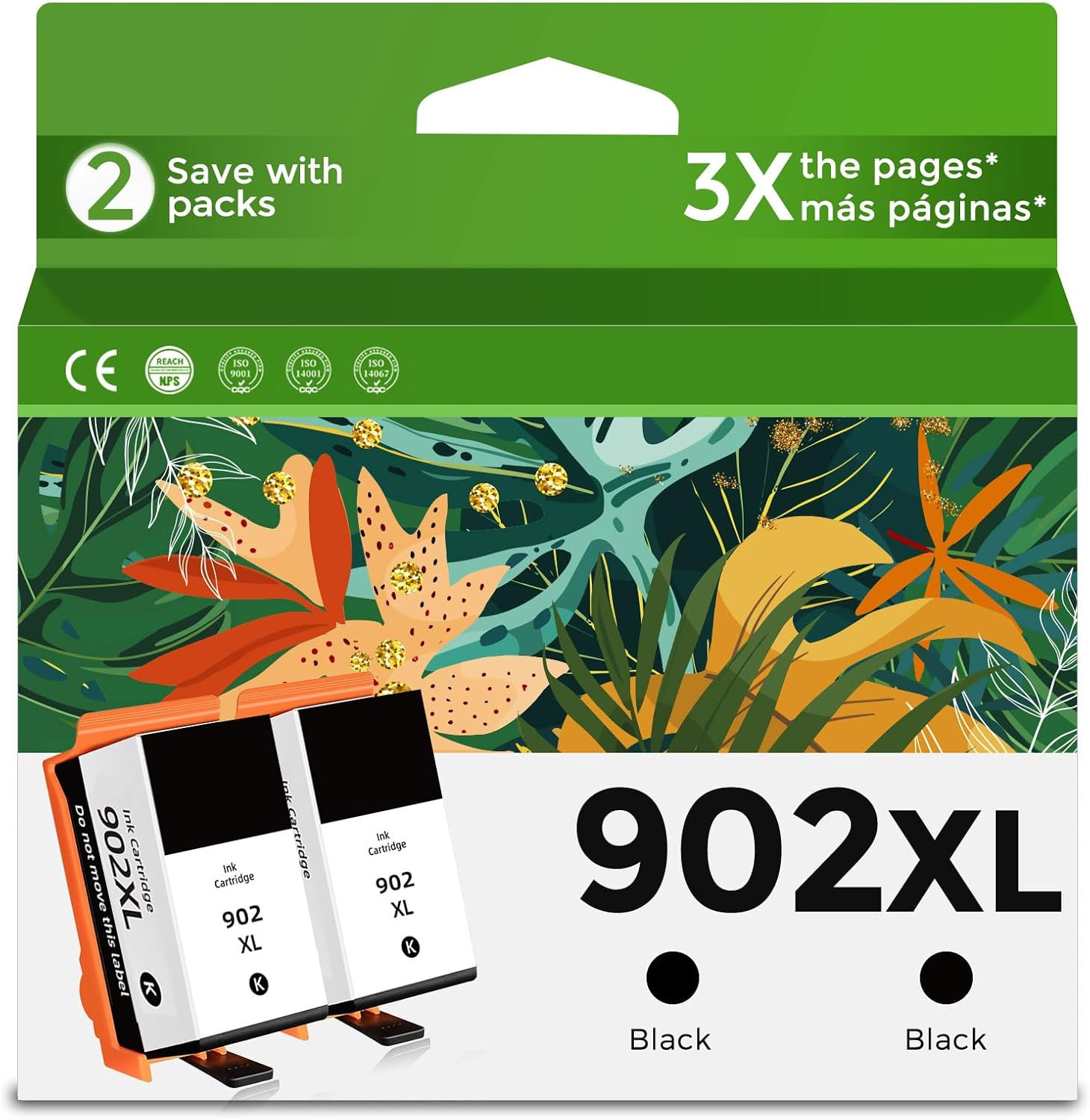 Relcolor 902XL Black Ink Cartridges 2-Pack for HP902 HP902XL OfficeJet Pro 6968