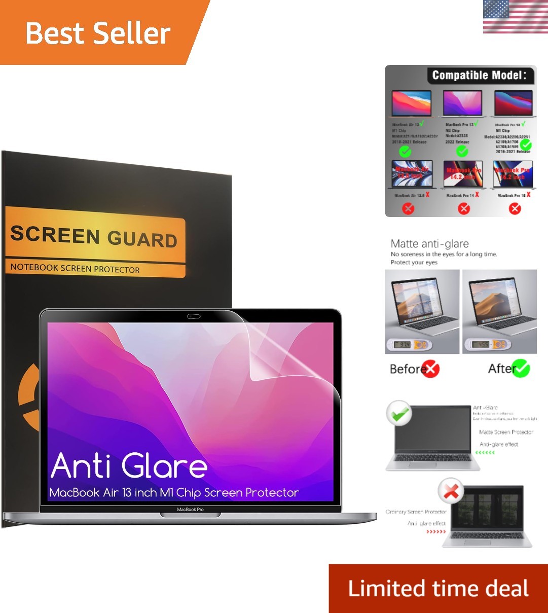3-Pack Anti-Glare Matte Screen Protectors for MacBook Pro/Air 13" - 5H Hardness