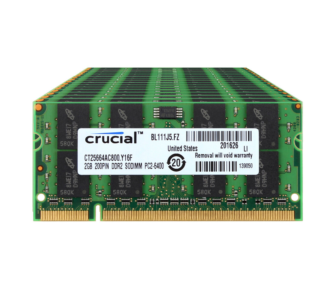 Crucial 10x 2GB 2RX8 PC2-6400S DDR2 800Mhz 200Pin SODIMM RAM Laptop Memory