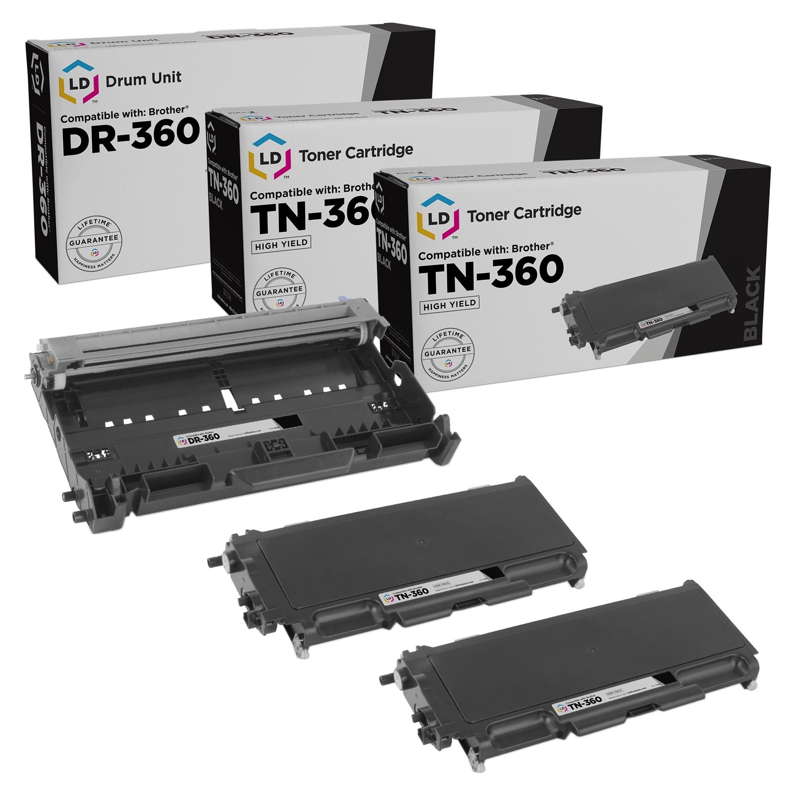 LD Comp Brother 2x TN360 Toner 1x DR360 Drum Combo Pack: DCP HL printers