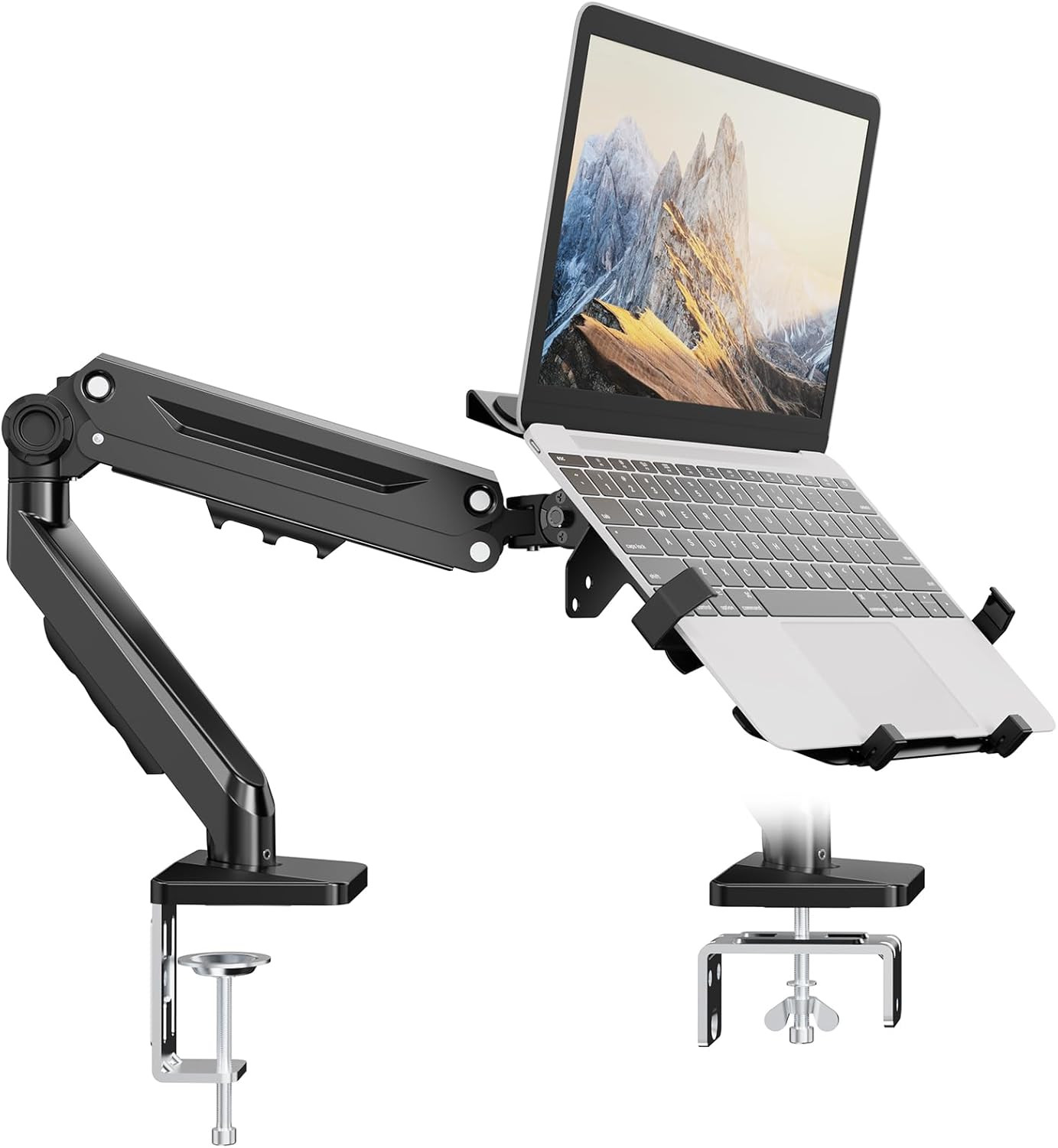 Laptop Arm Mount Desk - Fits Max 18" Notebook and 40" Computer Screen, 2-In-1 Mo