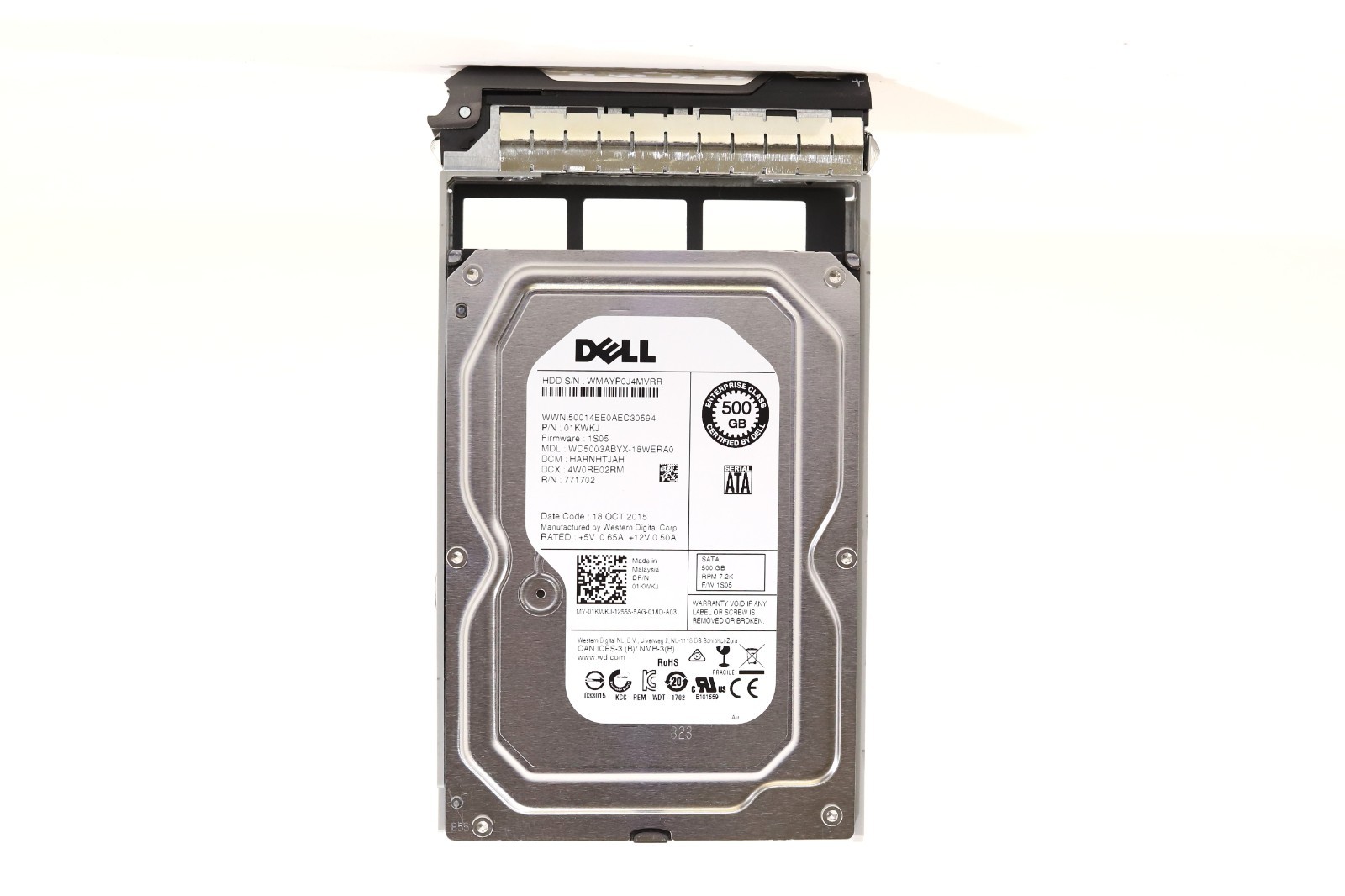 Dell WD5003ABYX-18WERA0 500GB 3.5" 3Gb/s 7.2K RPM SATA HDD W/Caddy 4/N: 01KWKJ
