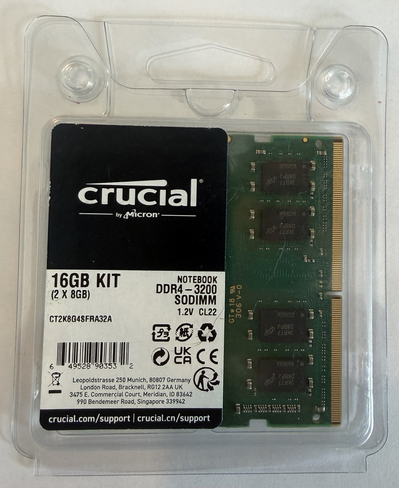 Crucial 16GB (2 x 8GB) PC4-25600 (DDR4-3200 SODIMM) Memory (CT2K8G4SFRA32A)