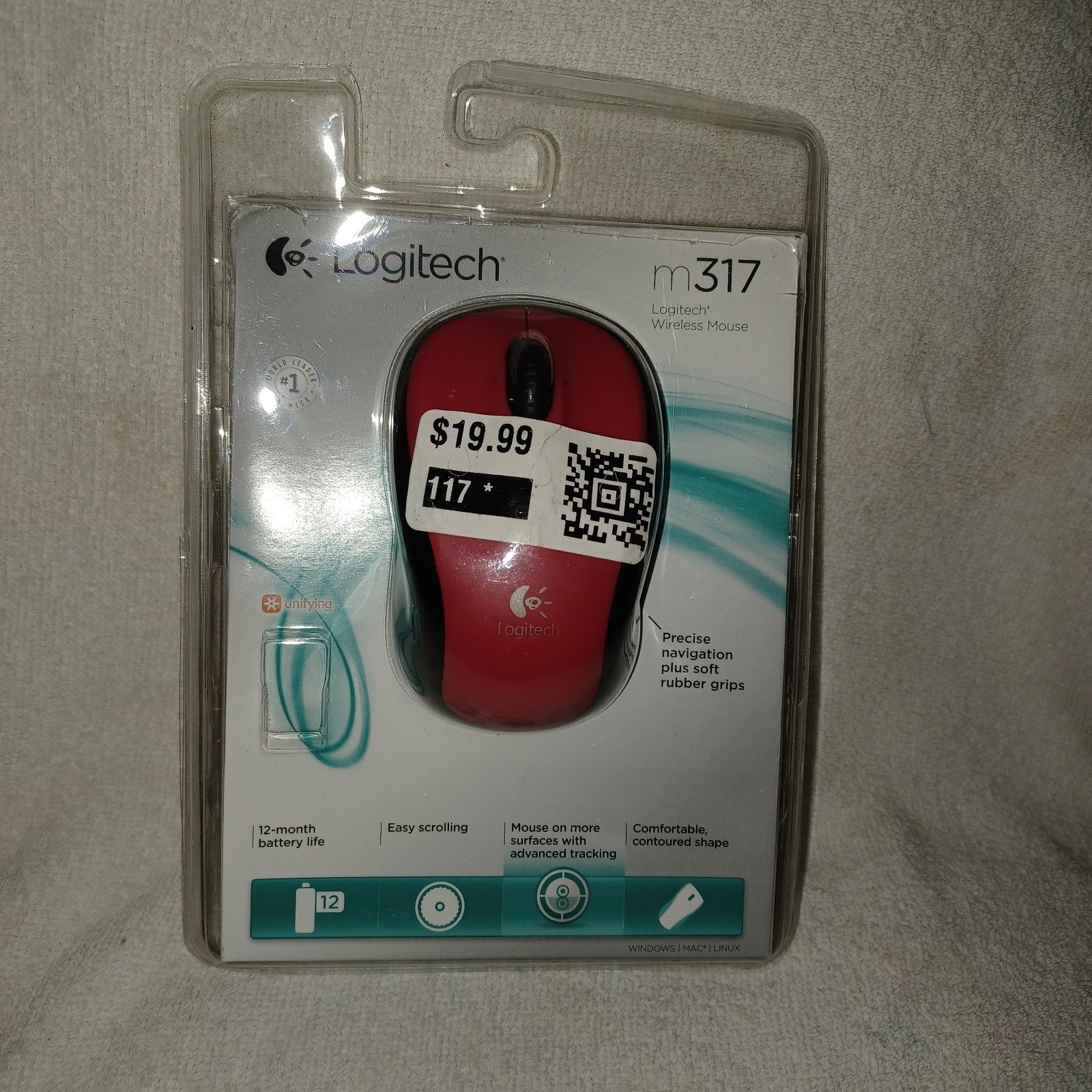 Logitech M317 Easy Scrolling Wireless Mouse Comfortable Contoured Red Black(BX3)