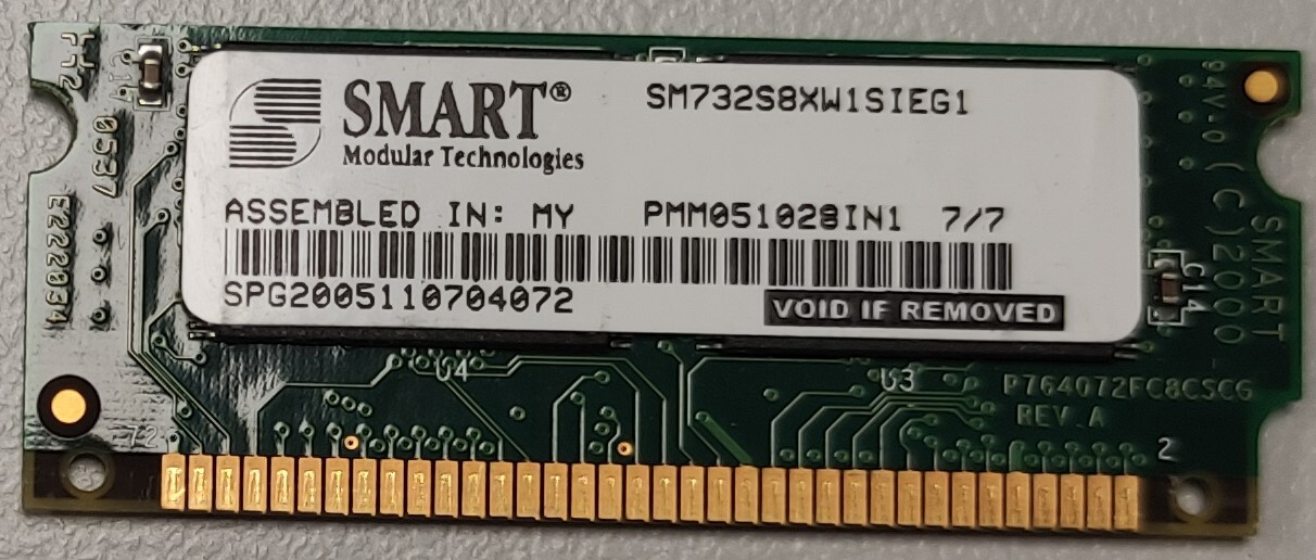 SMART SM732S8XW1SIEG1D0 RAM Memory 72P 64MB Flash SODIMM Cisco