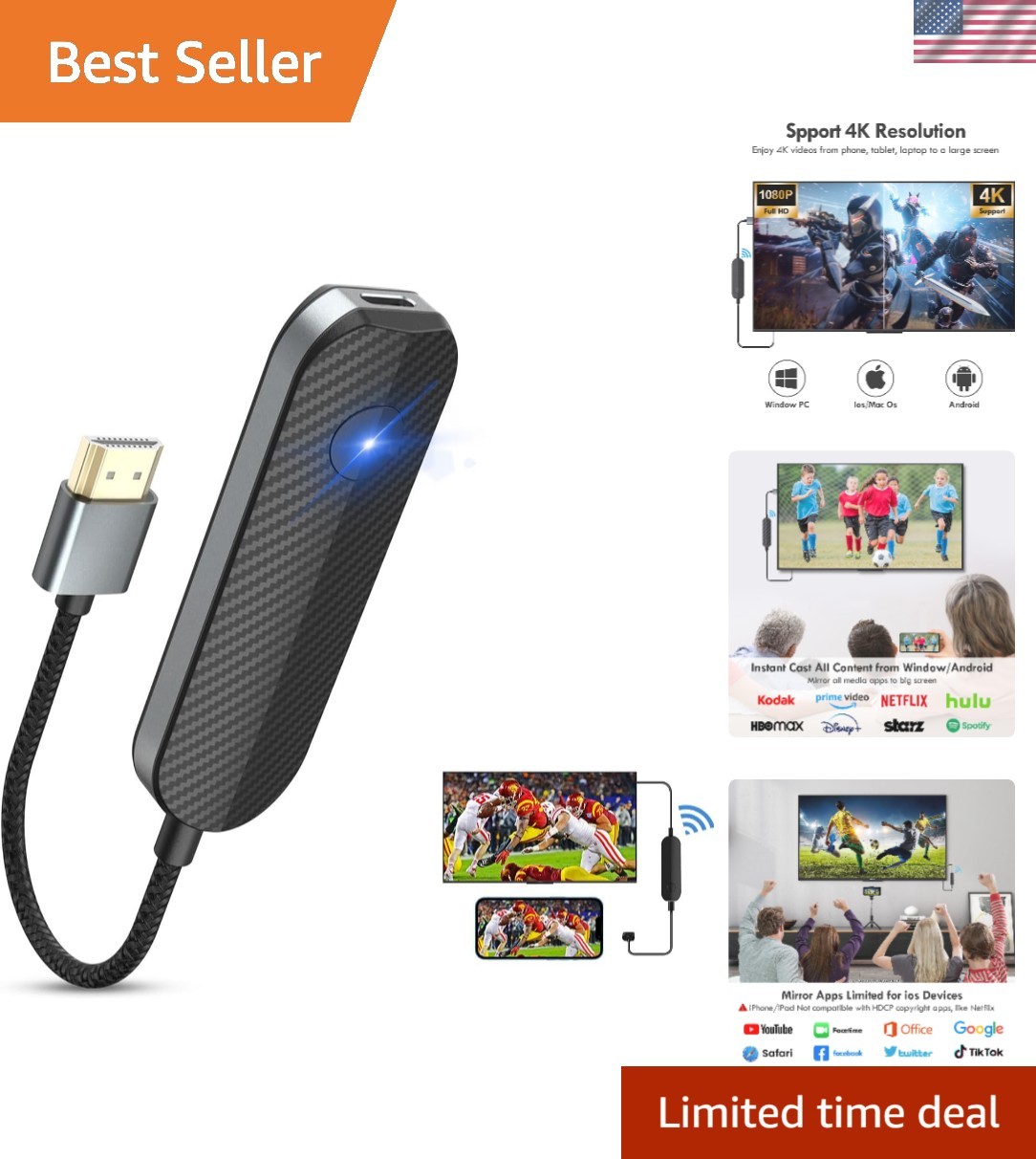 4K Wireless HDMI Display Adapter - Seamless Streaming for iPhone & Android