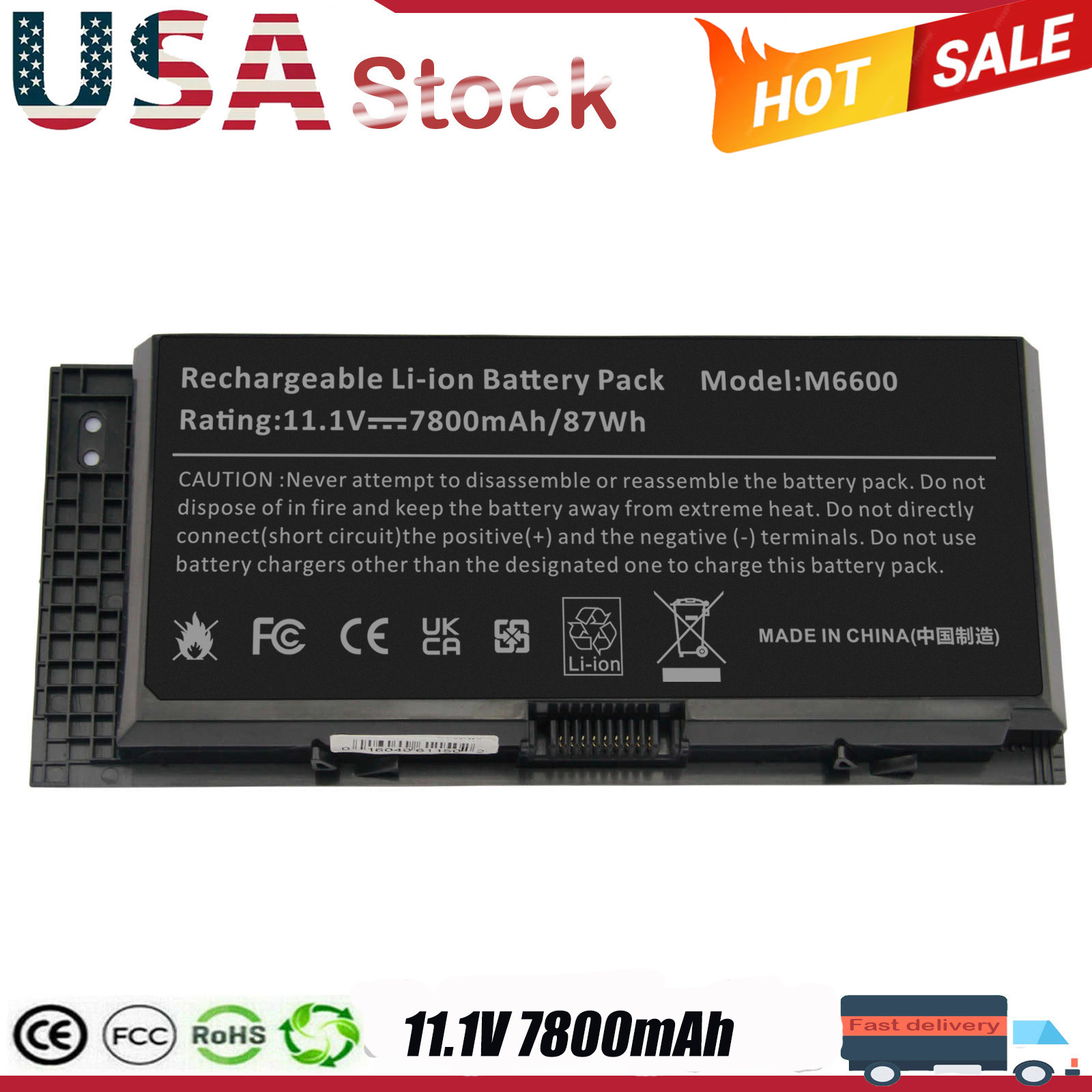 87wh M6600 Battery for Dell Precision M4600 M4700 M4800 M6700 M6800 FV993 FJJ4W
