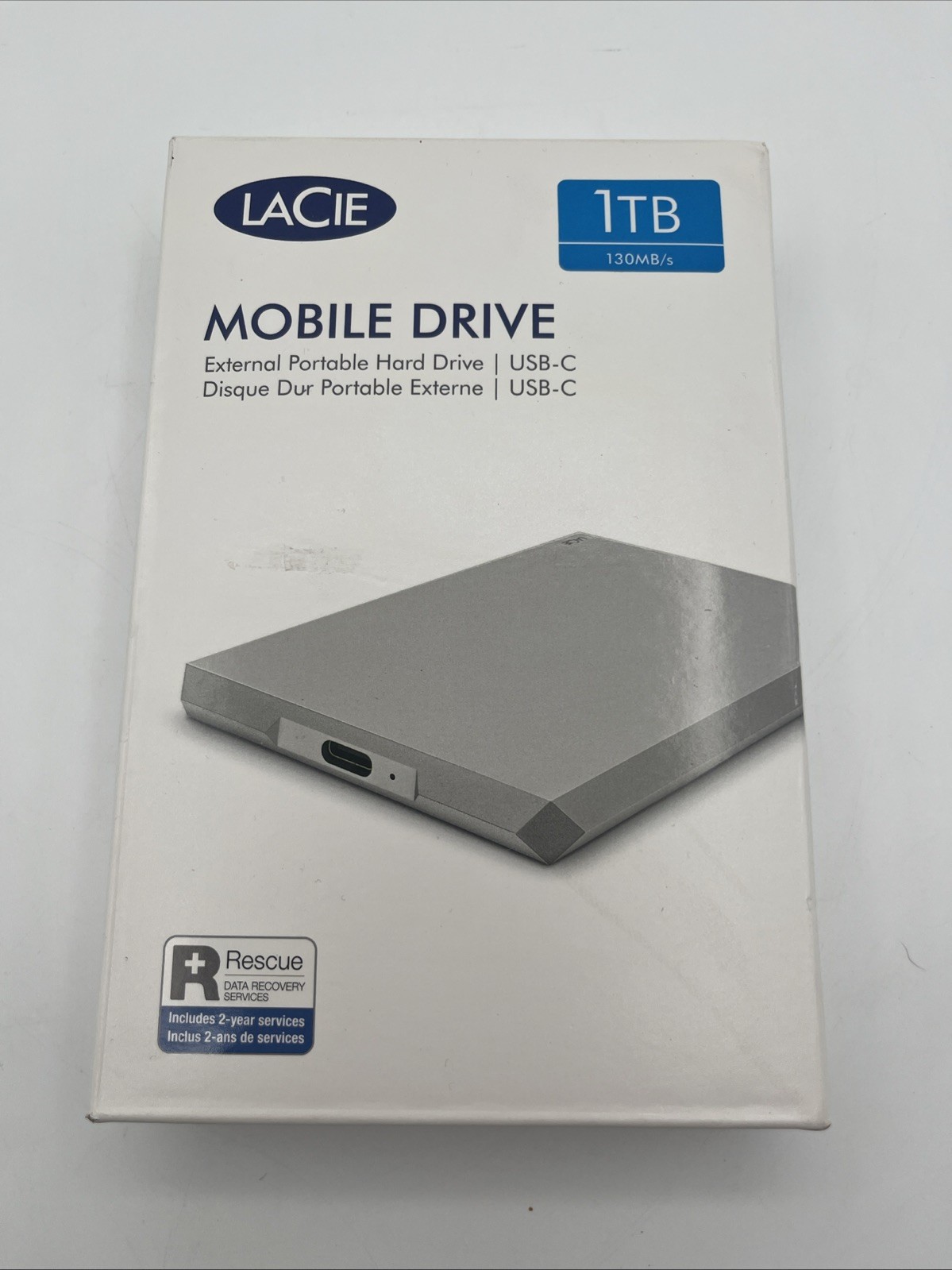 LaCie Mobile Drive 1TB USB-C External Portable Hard Drive Moon Silver