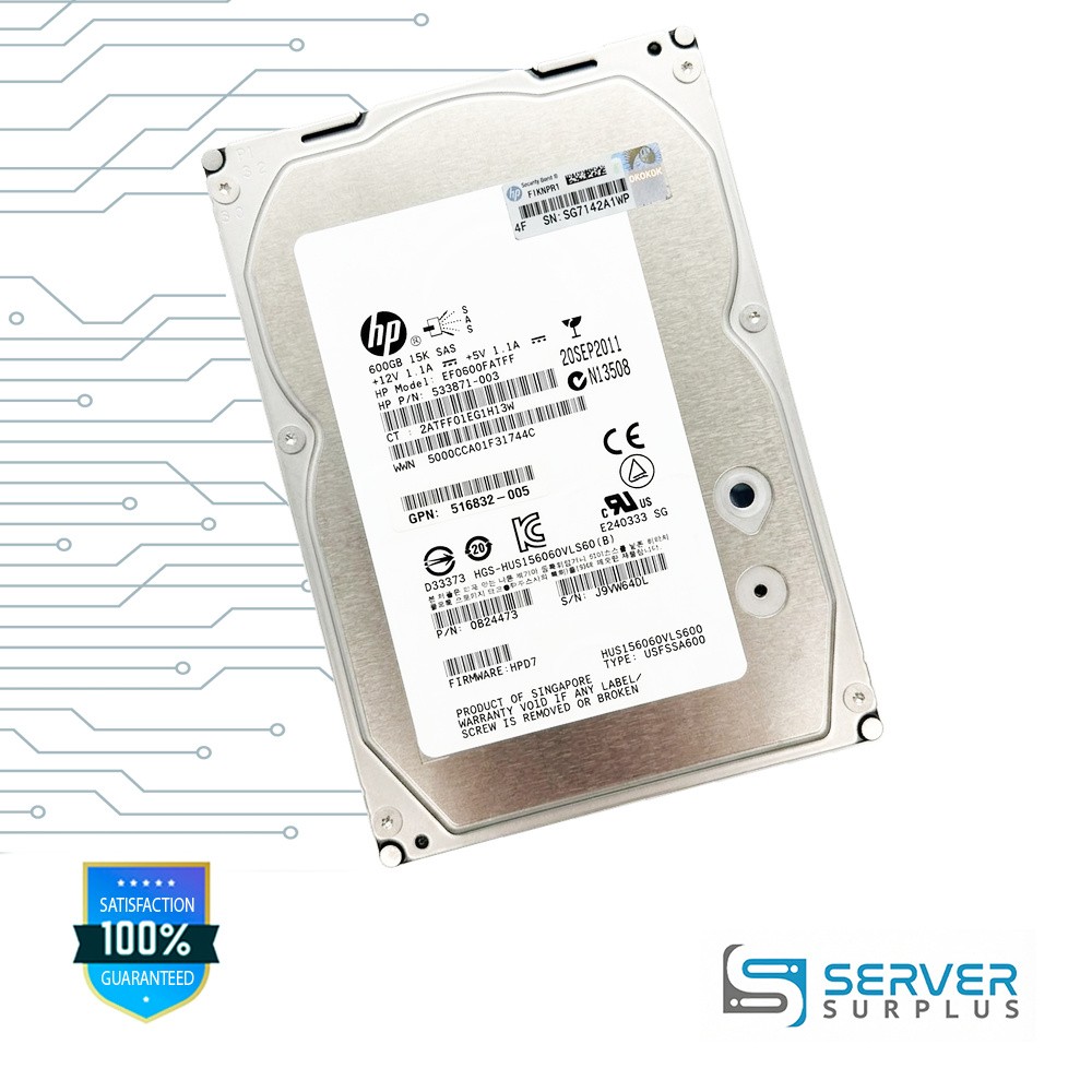 HP HUS156060VLS600 600GB SAS 15K 3.5 in Enterprise HDD | 533871-003 | 0B24473