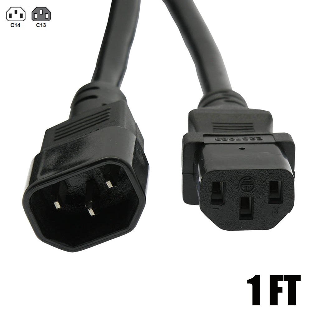 1 3 4 6 8 10 12FT Power Extension Cord Cable IEC320 C13 to C14 SJT 14AWG 3-Prong
