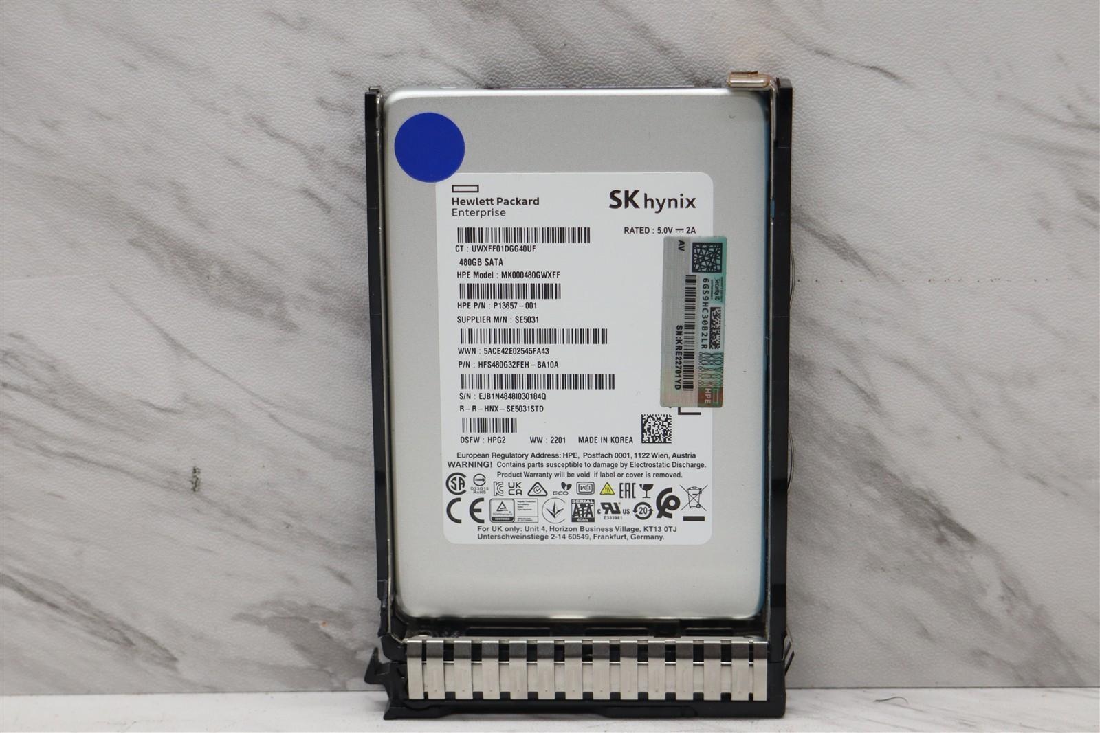 HP SK Hynix 480GB 2.5-inch SATA III SSD P13657-001 MK000480GWXFF Drive Caddy