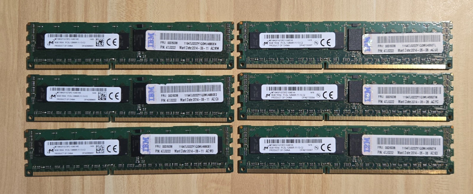 Lot of 6 Micron 8GB DDR3L Server RAM 1Rx4 PC3L-12800R-11-13-C2 48GB Total