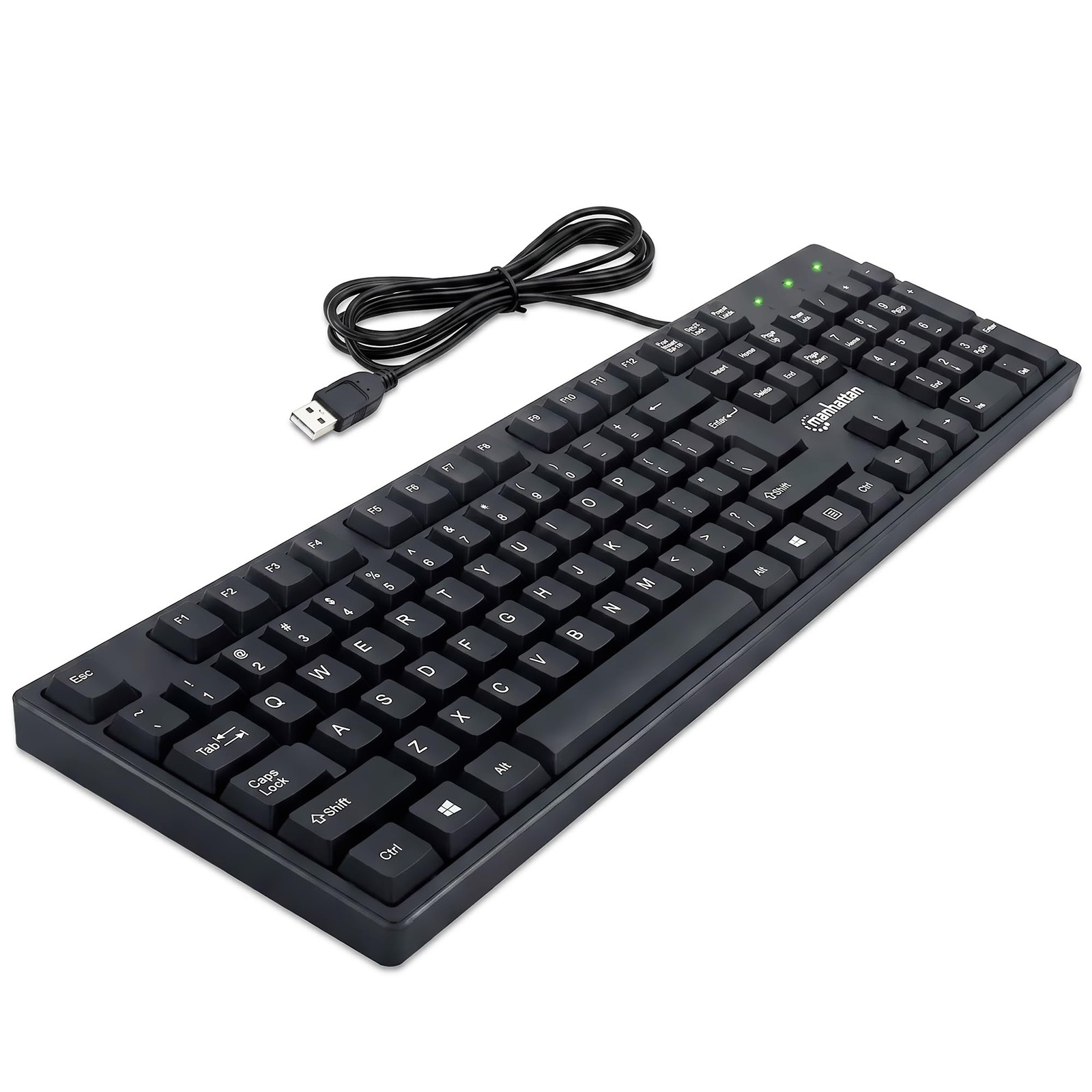 MANHATTAN USB Wired Computer Keyboard - with 4.5 ft USB-A Cable, 104 Black
