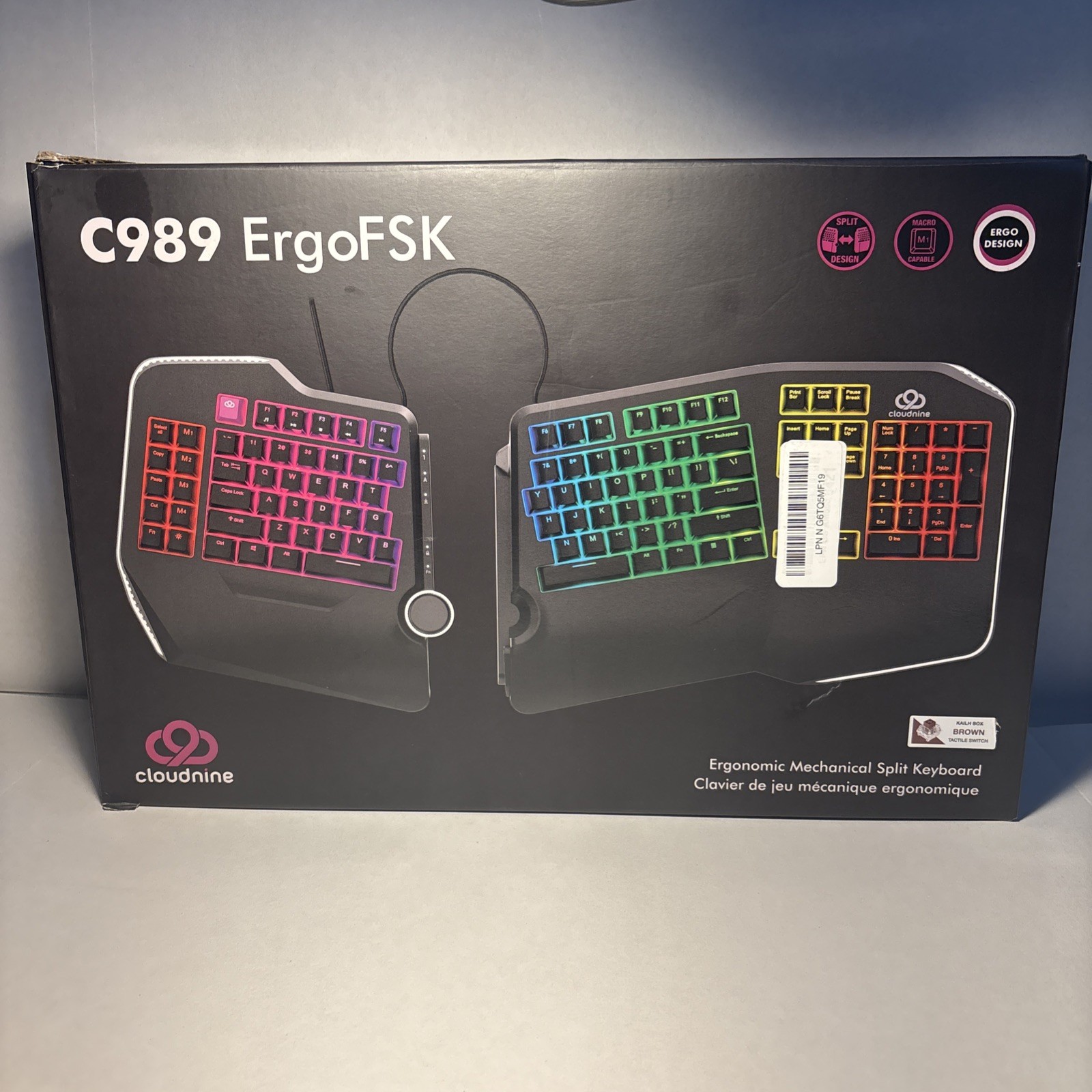 Cloud Nine C989M Ergonomic Split Mechanical Keyboard RGB Light Up With USB