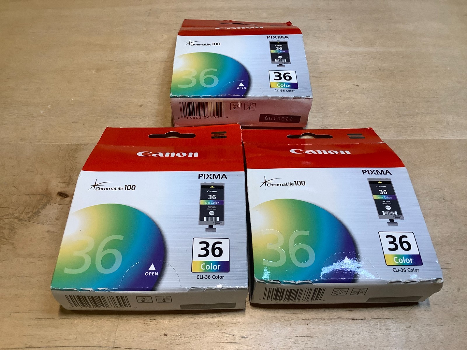 Canon Pixma 36 Color Ink Cartridge ChromaLife 100 CLI-36 - Lot of 3