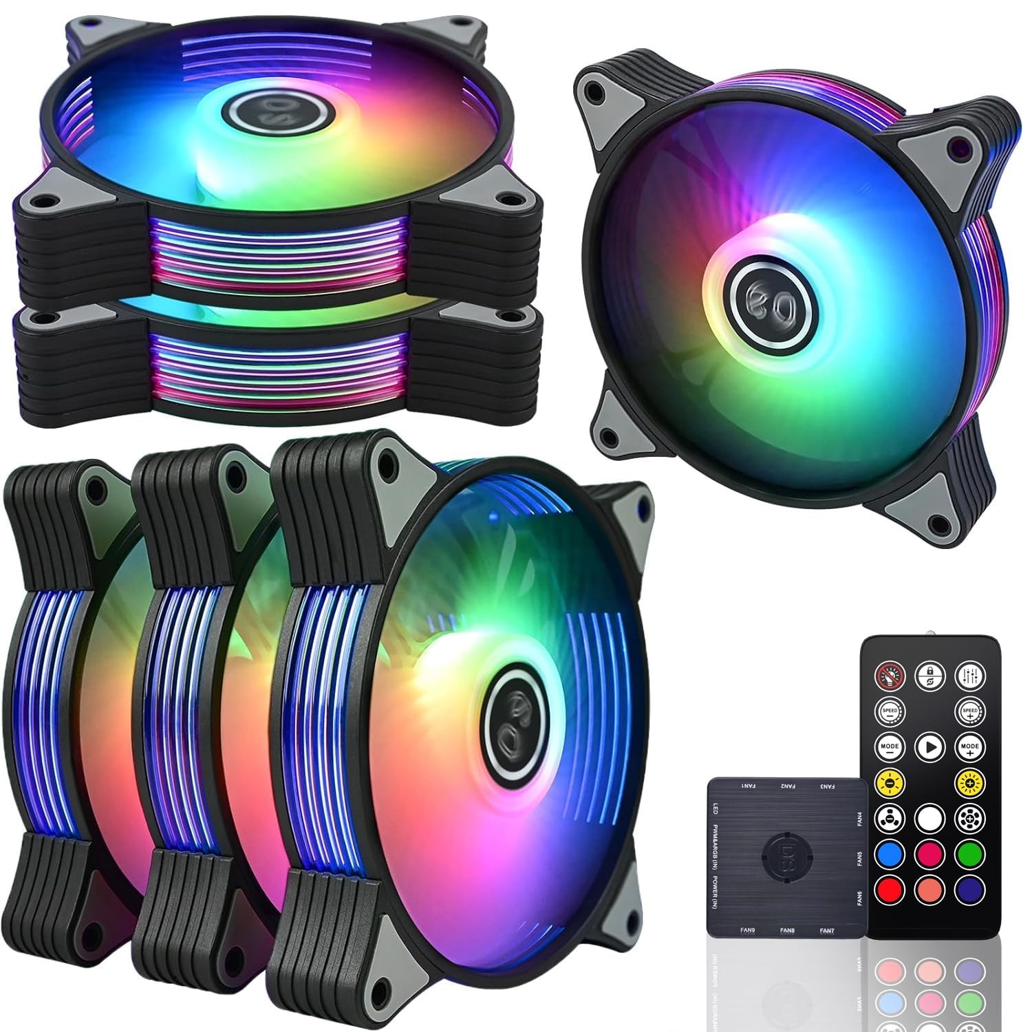 DS 120MM Case Cooling Fan for Computer, Side LED Running Lights Effect, ARGB wit