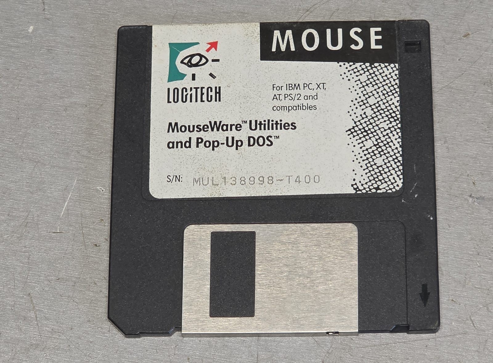 Logitech MouseWare Utilities and Pop-Up DOS 3.5" Floppy Disk 1989 IBM PC XT AT P